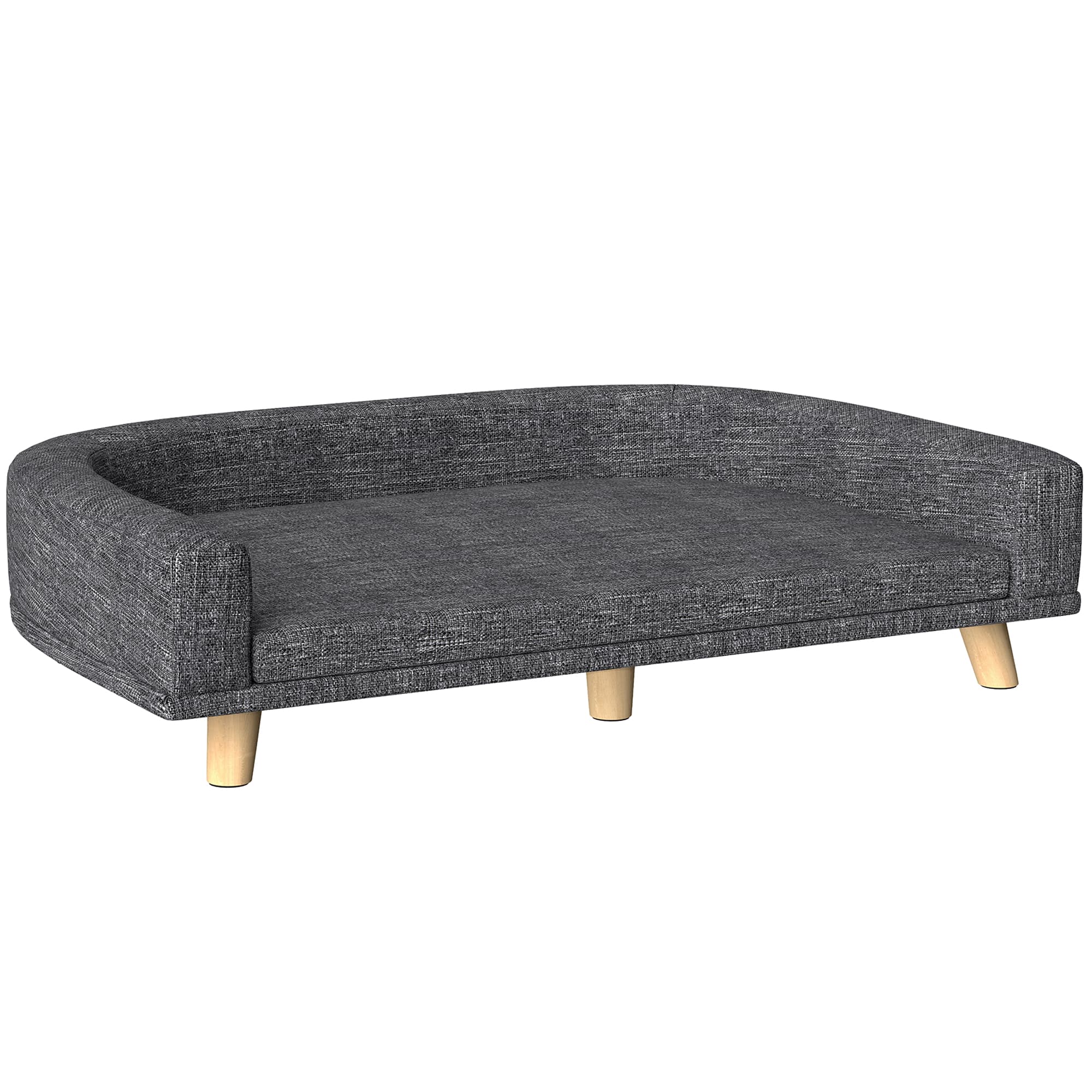 PawHut Canapé Chien Grand Lit surélevé pour Chien Coussin Lavable Cadre en Bois Tissu Polyester 98 x 67 x 25 cm Gris Foncé