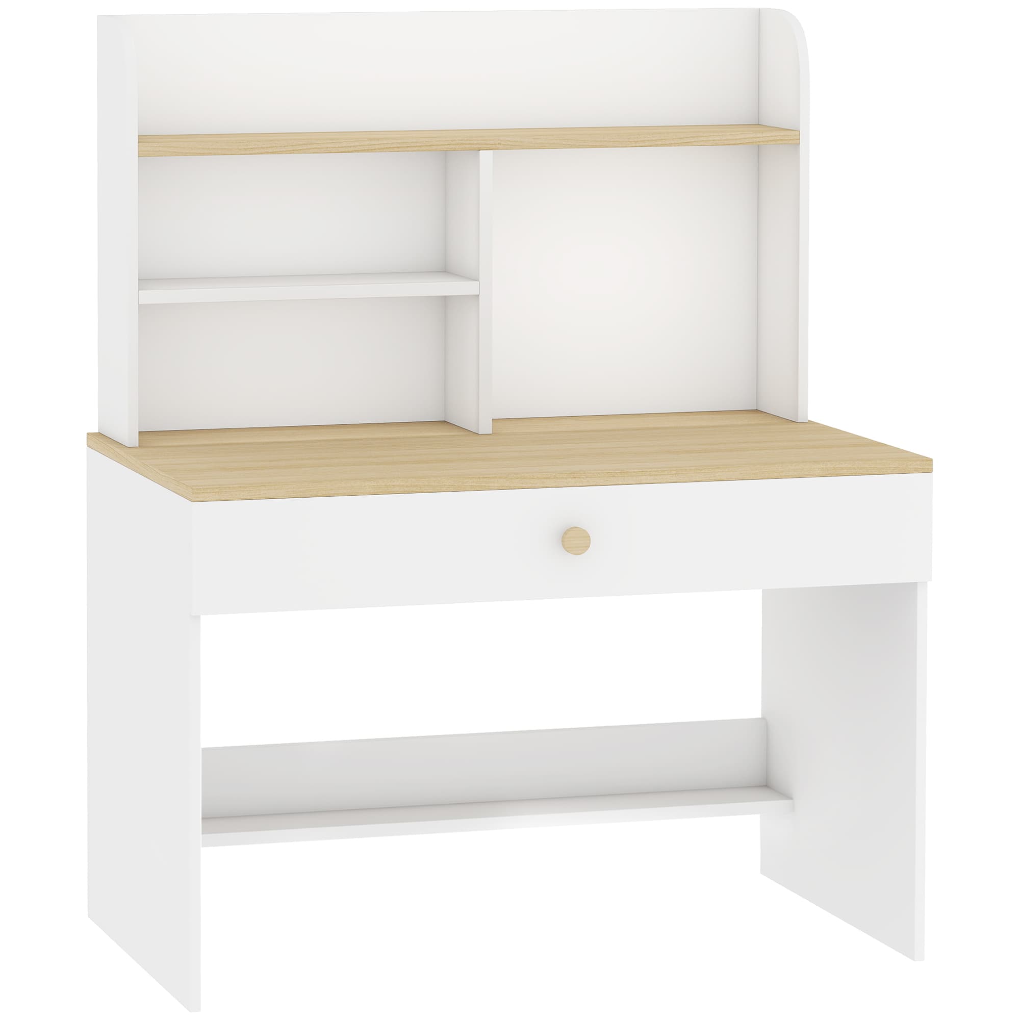 AIYAPLAY Bureau Enfant en Bois, Bureau avec Rangement, Plateau Large, Tiroir et Étagères Ouvertes, 80 x 50 x 100 cm, Blanc