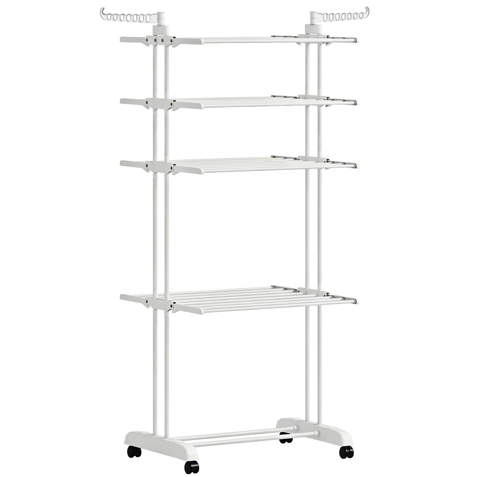 HOMCOM Séchoir à linge pliable 5 niveaux avec roulettes, étendoir linge intérieur avec ailes latérales, cadre en acier, blanc