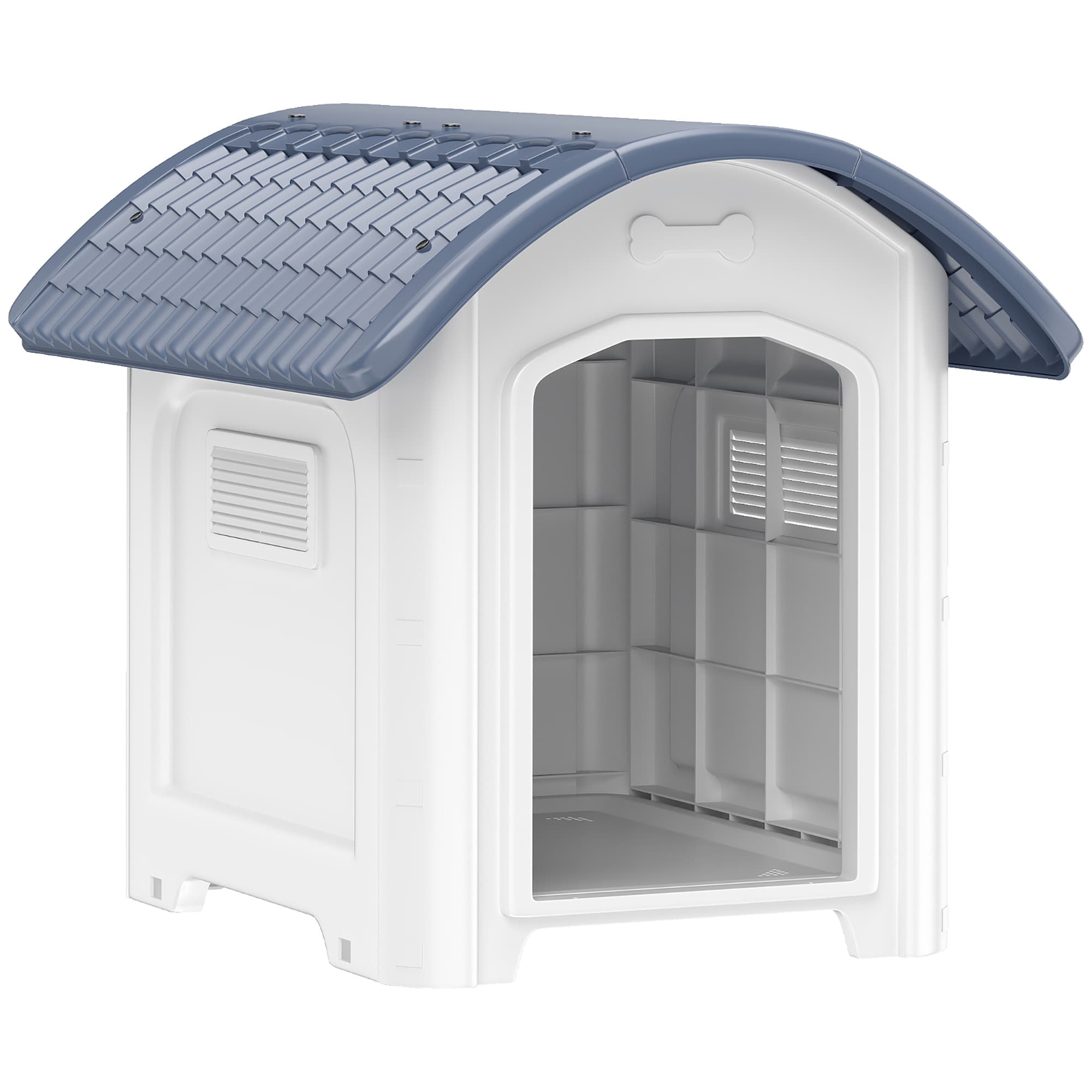 PawHut Niche pour Chien Extérieur, Maison pour Chien en Plastique avec Sol Surélevé et Amovible, Toit Imperméable, Gris