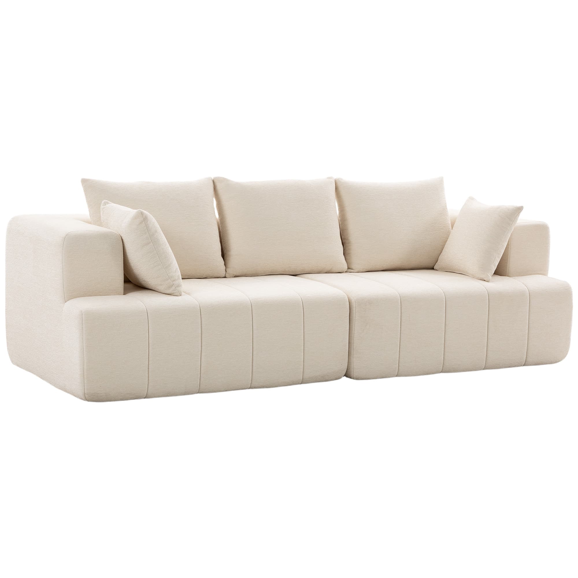 HOMCOM Canapé 3 places en chenille 248 cm, canapé salon moderne, large assise rembourrée, coussins à ressorts, beige
