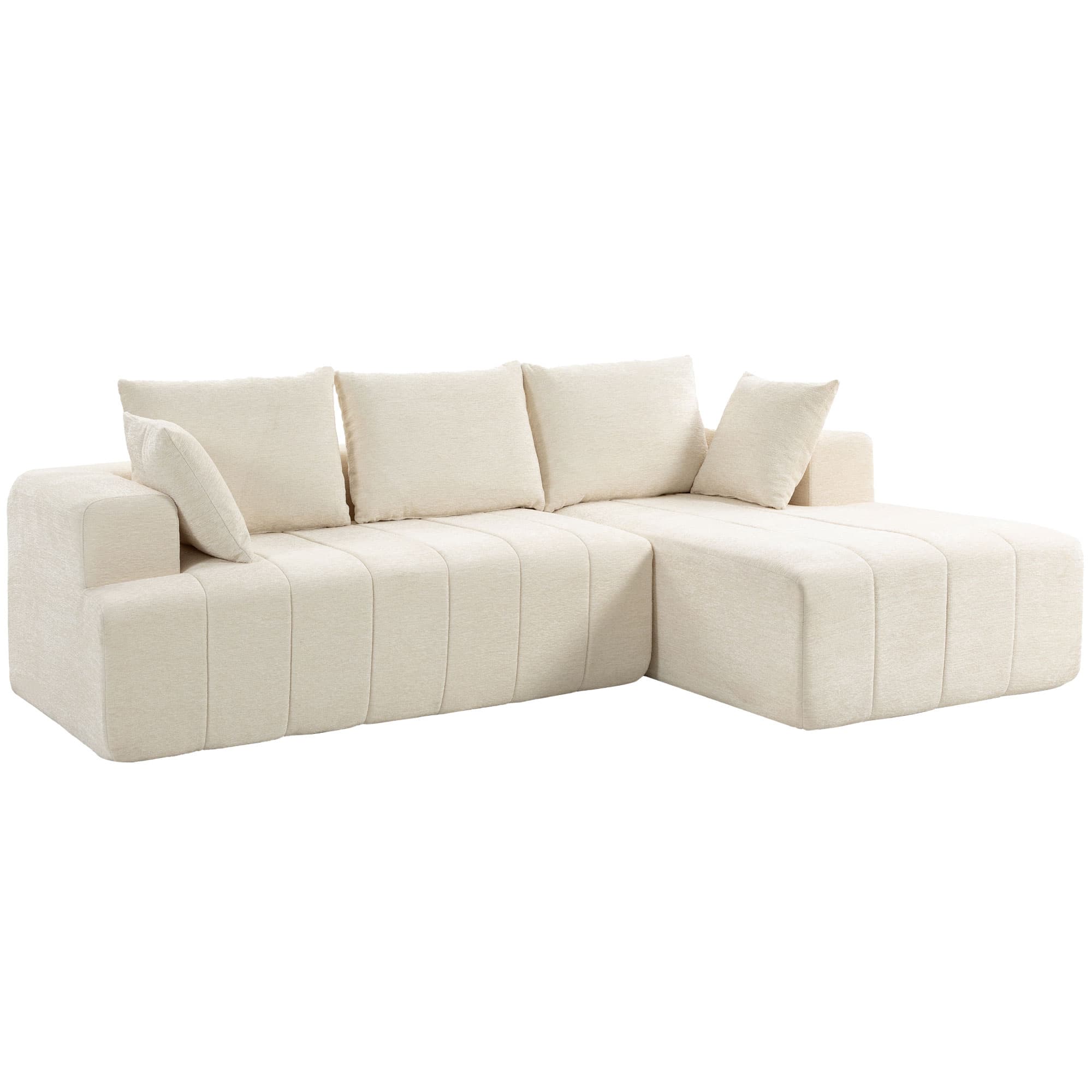 HOMCOM Canapé d'angle 256 cm avec méridienne, canapé-lit 3 places en chenille forme de L, assise et accoudoirs larges, beige