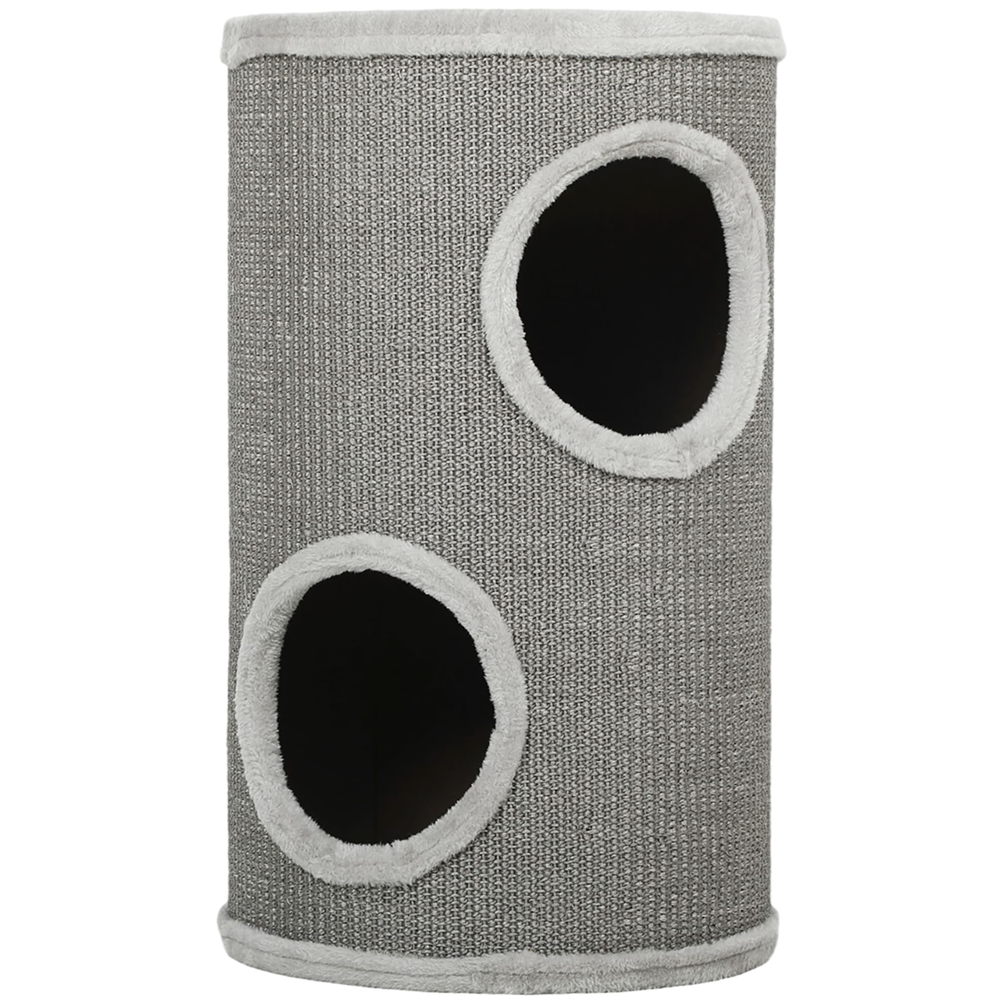 PawHut Tonneau à Gratter pour Chat, Tour à Griffer, Arbre à Chat à 2 Couches en Sisal Naturel, Ø35x60cm, Gris Clair