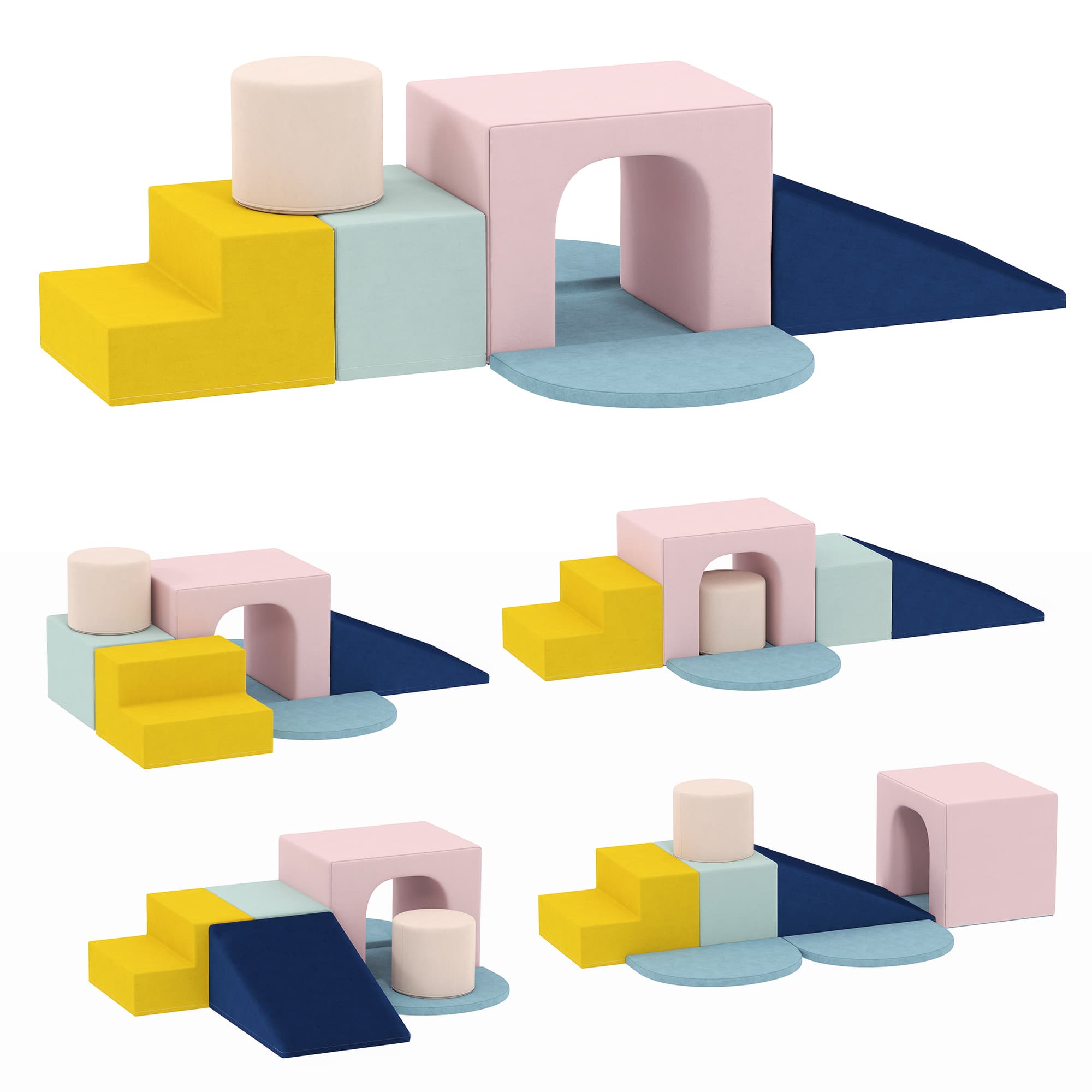 AIYAPLAY Parcours motricité bébé jouet d'escalade modulable 8 pièces housse lavable en velours 51 x 40 x 40 cm multicolore
