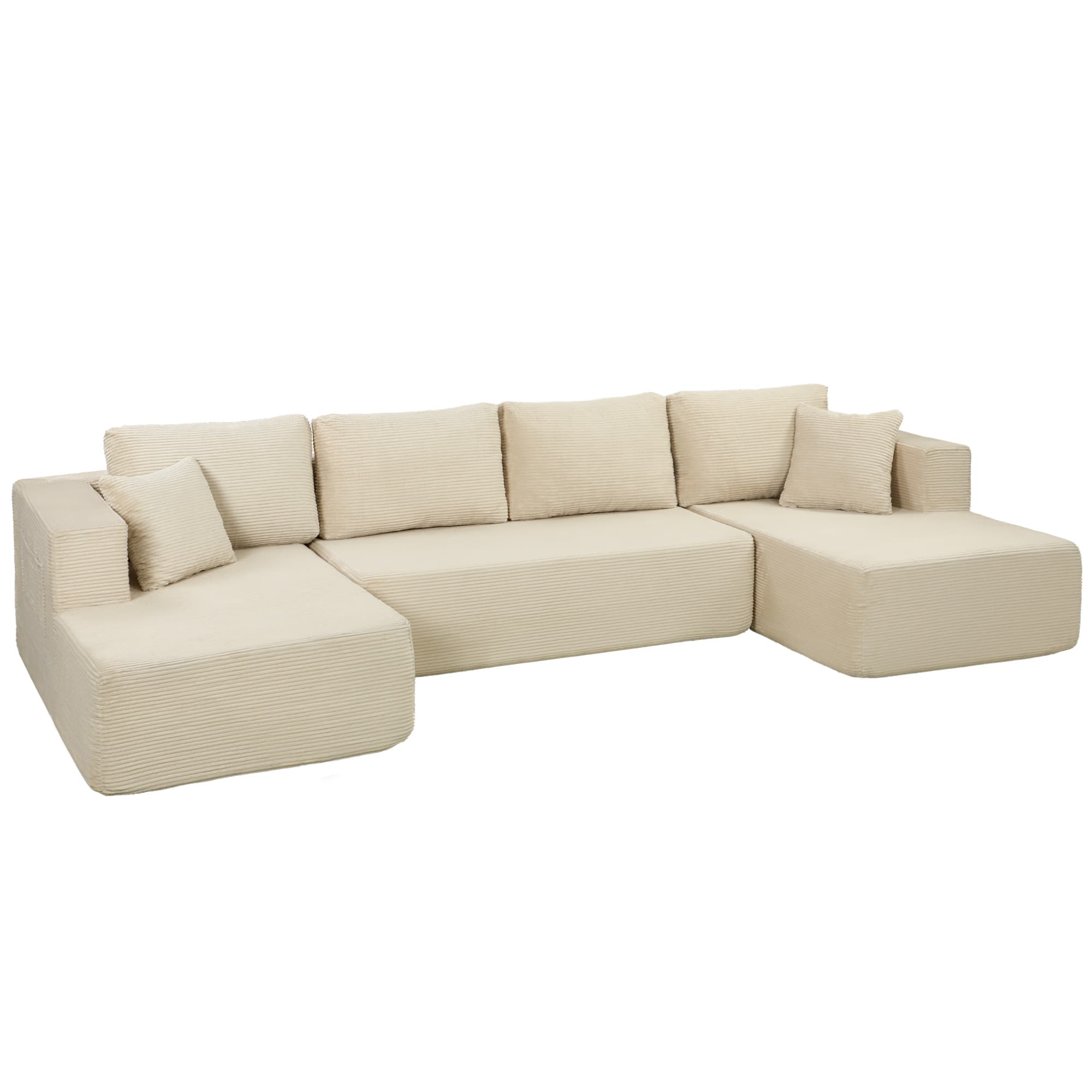 HOMCOM Canapé Modulaire en U Compressé 337 cm, Canapé Convertible 4 places en Velours Côtelé, Assise Large, Crème