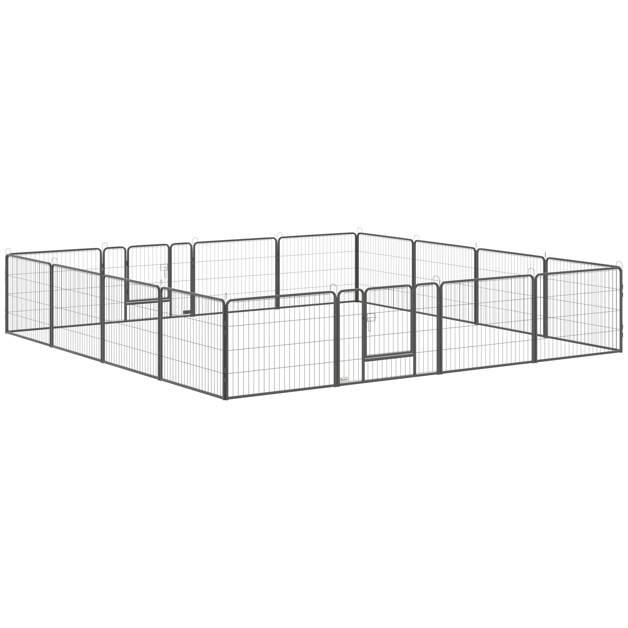 PawHut Parc pour chien, enclos chien 16 panneaux modulable et pliable, portable en acier avec portes 80 x 60 gris