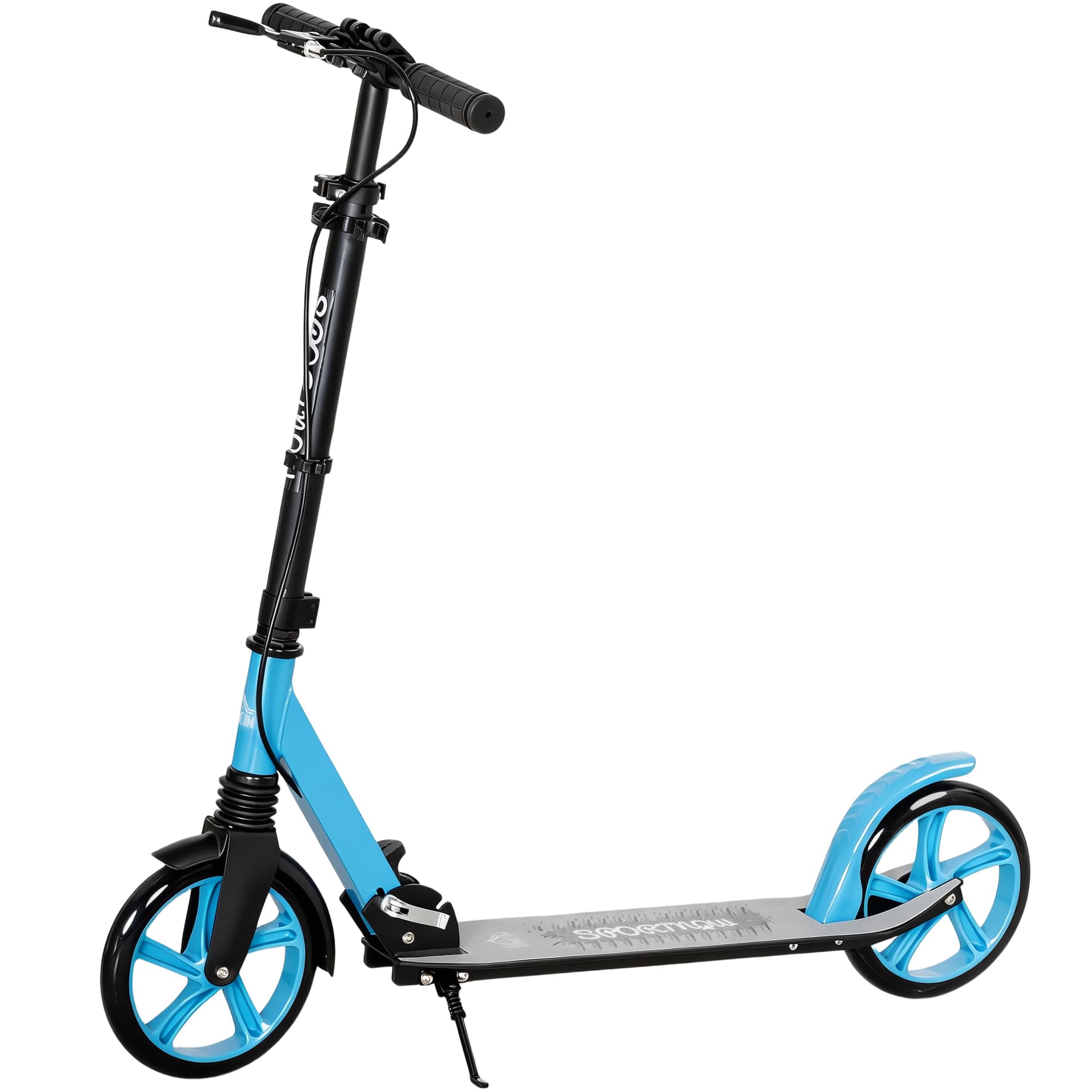 HOMCOM Trottinette Pliable pour Adultes 14+ Ans, Guidon Réglable, Grandes Roues, Amortisseur, Aluminium, 91,5x36,5x104cm, Bleu