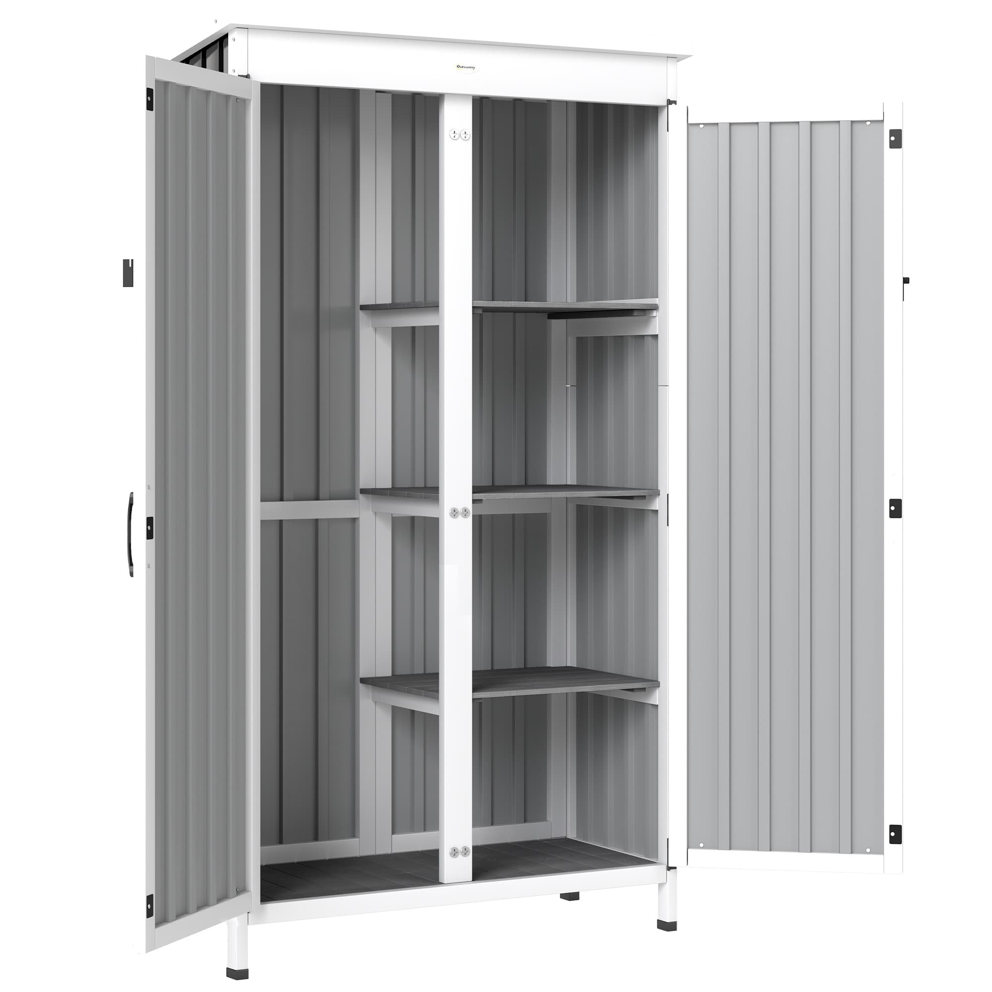 Outsunny Armoire de Jardin en Bois et Acier, 3 Étagères Amovibles, Portes Doubles avec Fermeture Métallique, 94x43x166cm, Noir