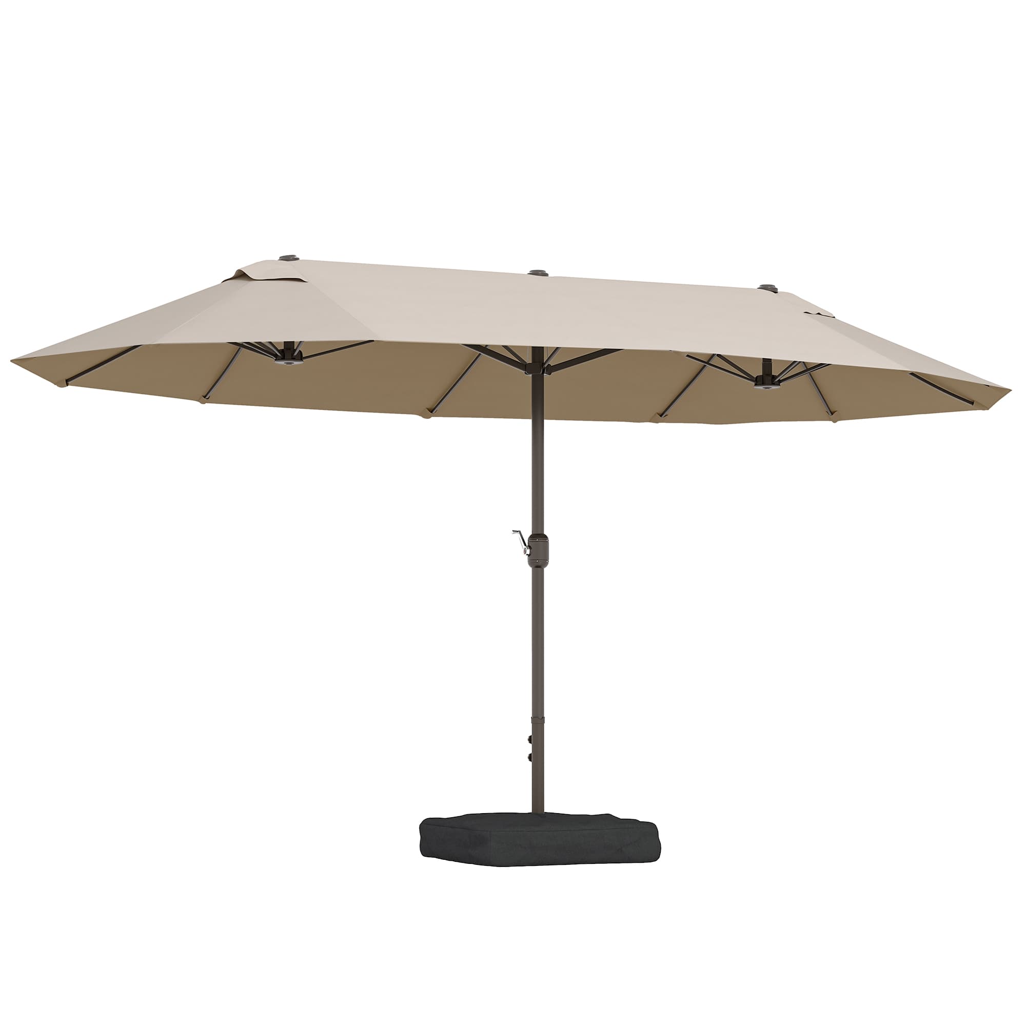 Outsunny Parasol de jardin double rectangulaire 4,6L x 2,7l x 2,4H m avec ouverture fermeture manivelle, toile 180 g/m2, kaki