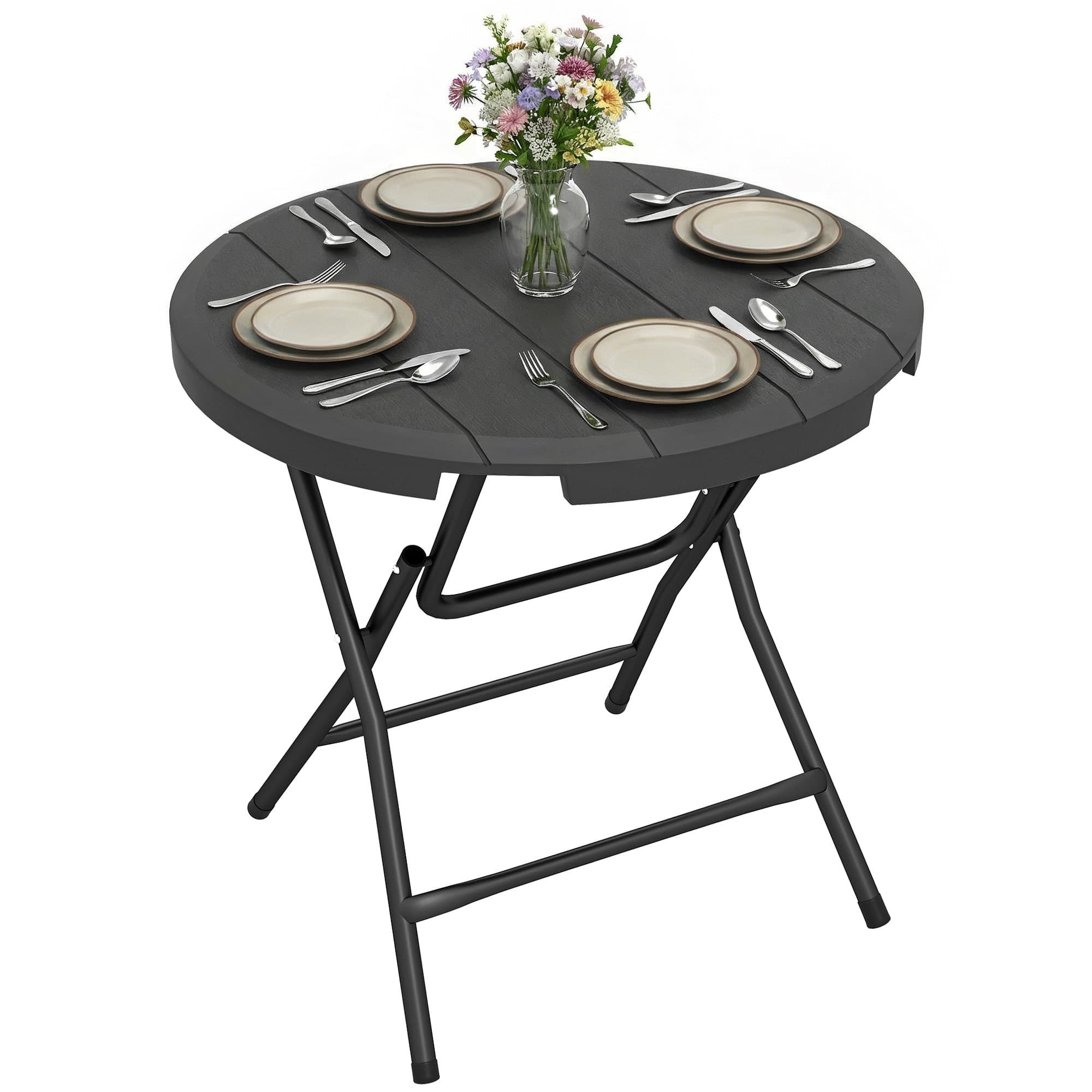Outsunny Table de jardin ronde table de salle à manger extérieur pour 4 personnes avec plateau en HDPE et cadre en acier Aosom France
