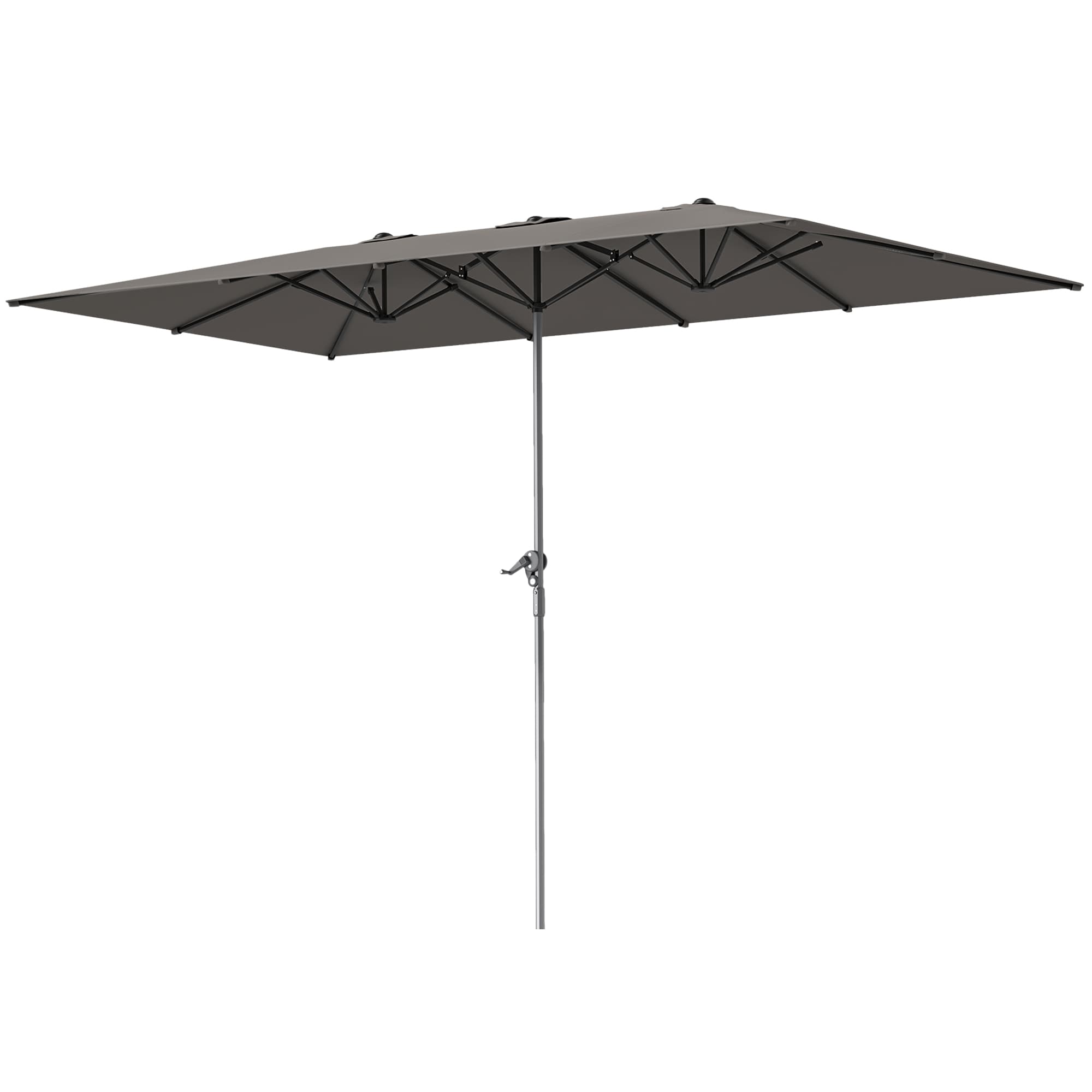 Outsunny Parasol de jardin extérieur, parasol double rectangulaire 451 x 264 cm avec manivelle toile polyester 200g/m2 gris foncé
