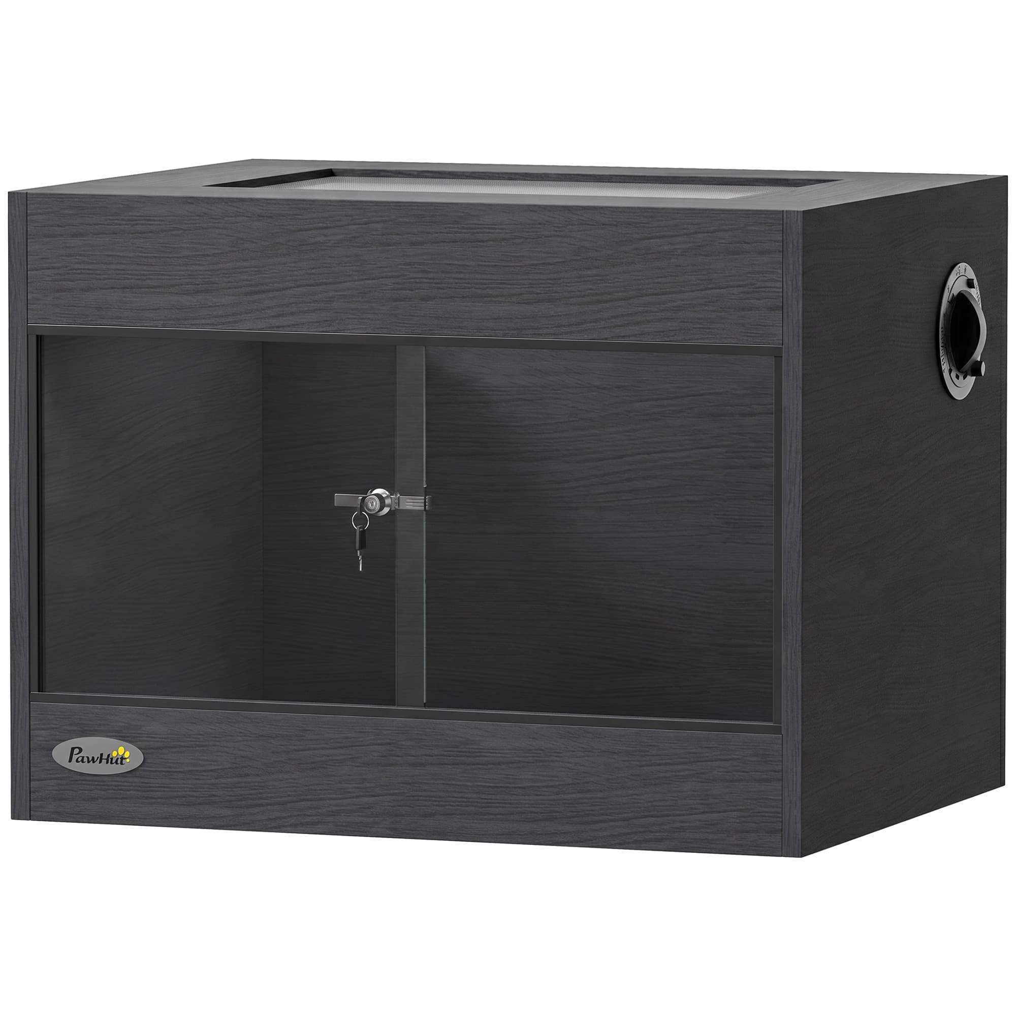 PawHut Terrarium pour Reptiles en Bois OSB, Porte en Verre Trempé, Serrure Sécurisée et Couvercle Amovible, 60x45x45cm, Noir