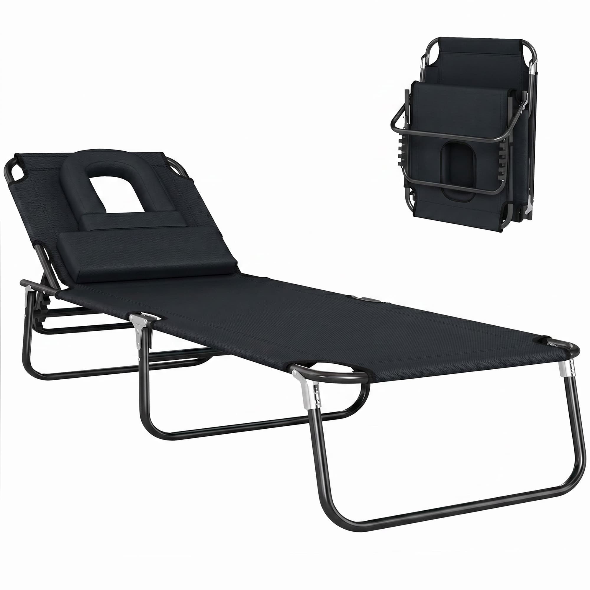 HOMCOM Transat bain de soleil chaise longue de jardin pliant avec dossier réglable multiposition dim. 190L x 56I x 28H cm