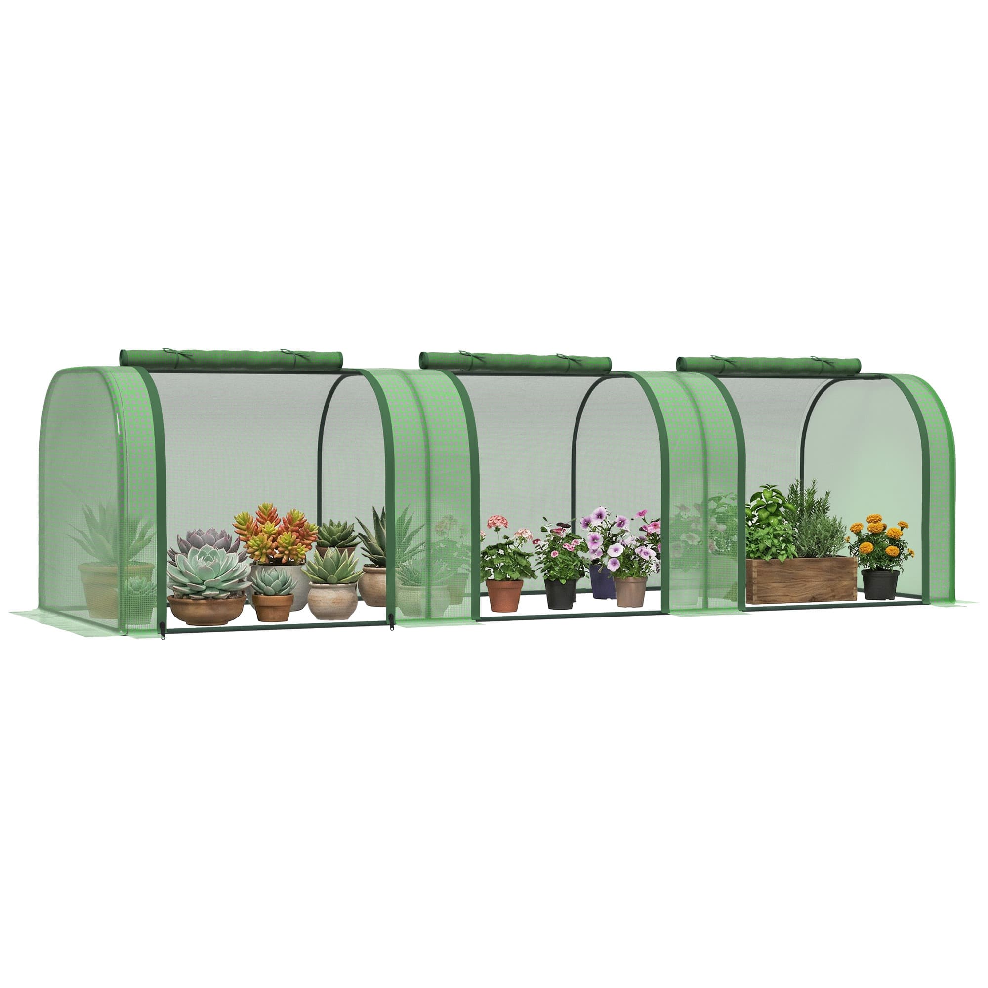 Outsunny Mini Serre de Jardin Serre à tomates 3L x 1l x 0,8H m Acier PE Haute densité 140 g/m2 Anti-UV 3 fenêtres Vert