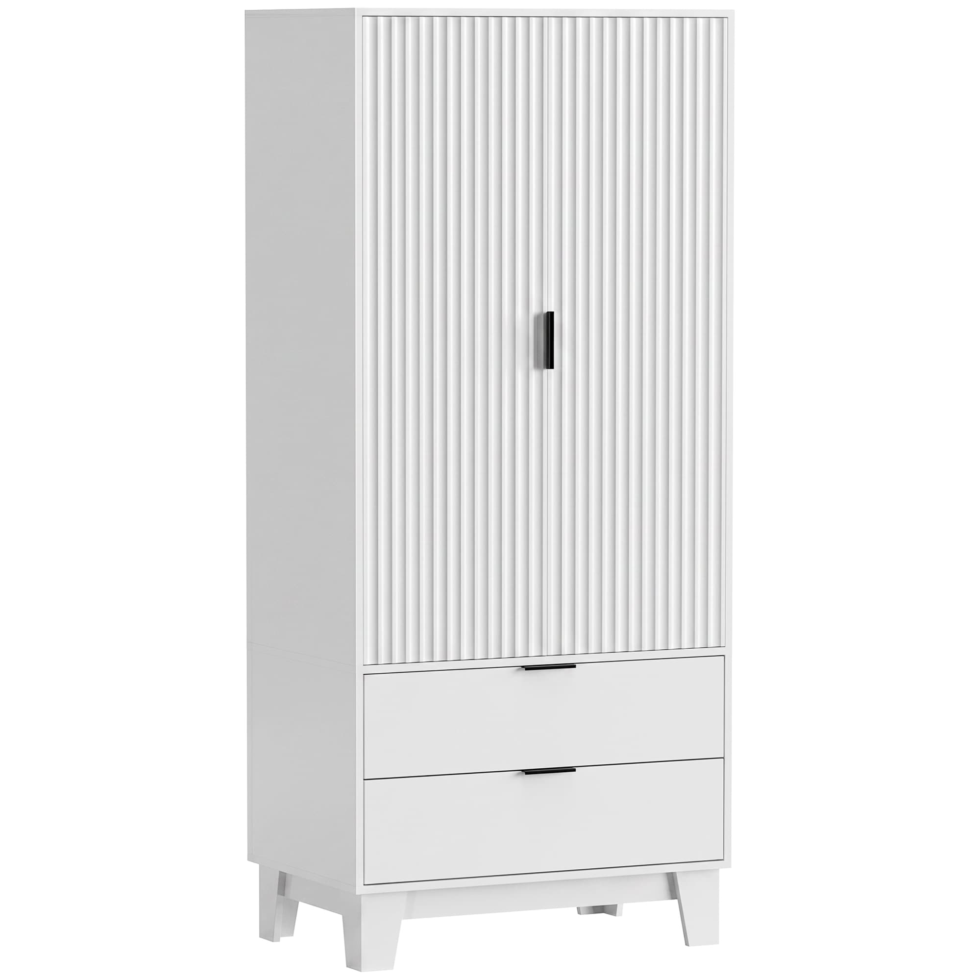 HOMCOM Armoire chambre penderie avec 2 portes à fermeture douce, 2 tiroirs et barre de suspension, 80x50x180cm, blanc