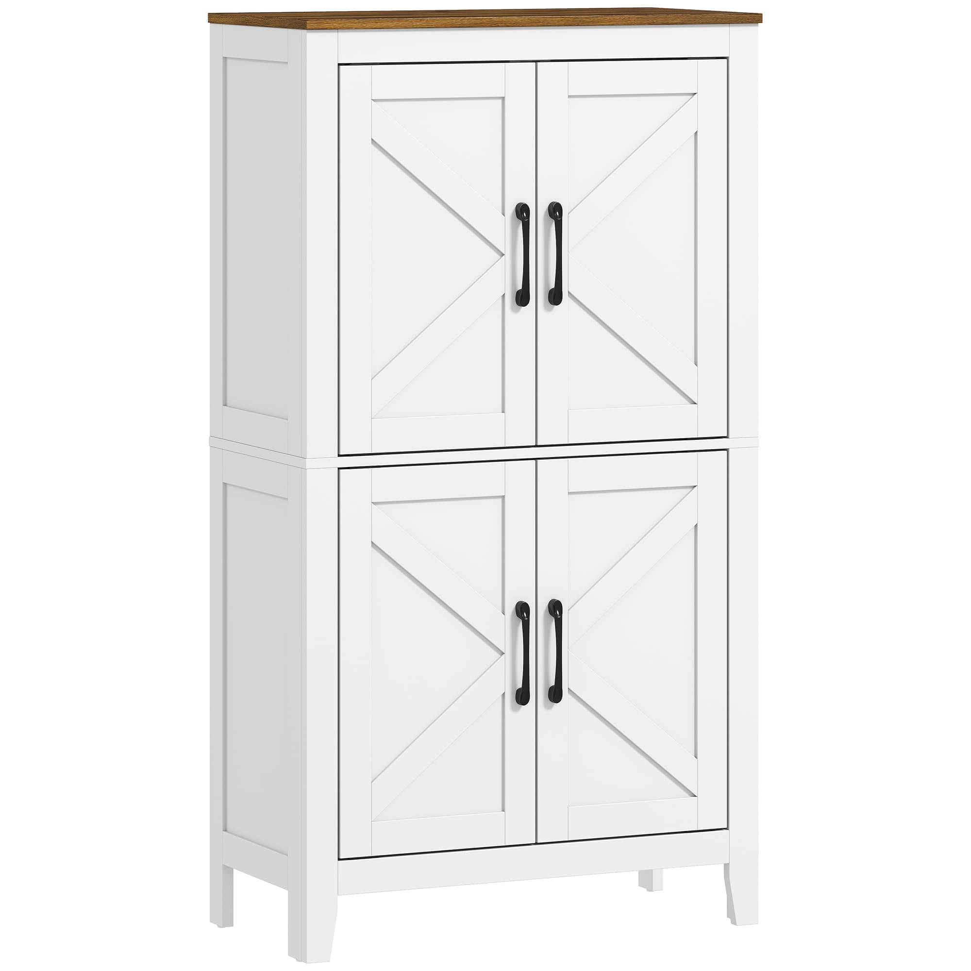 HOMCOM Meuble de salle de bain, meuble de rangement étroit avec 4 portes de grange et étagères réglables, blanc