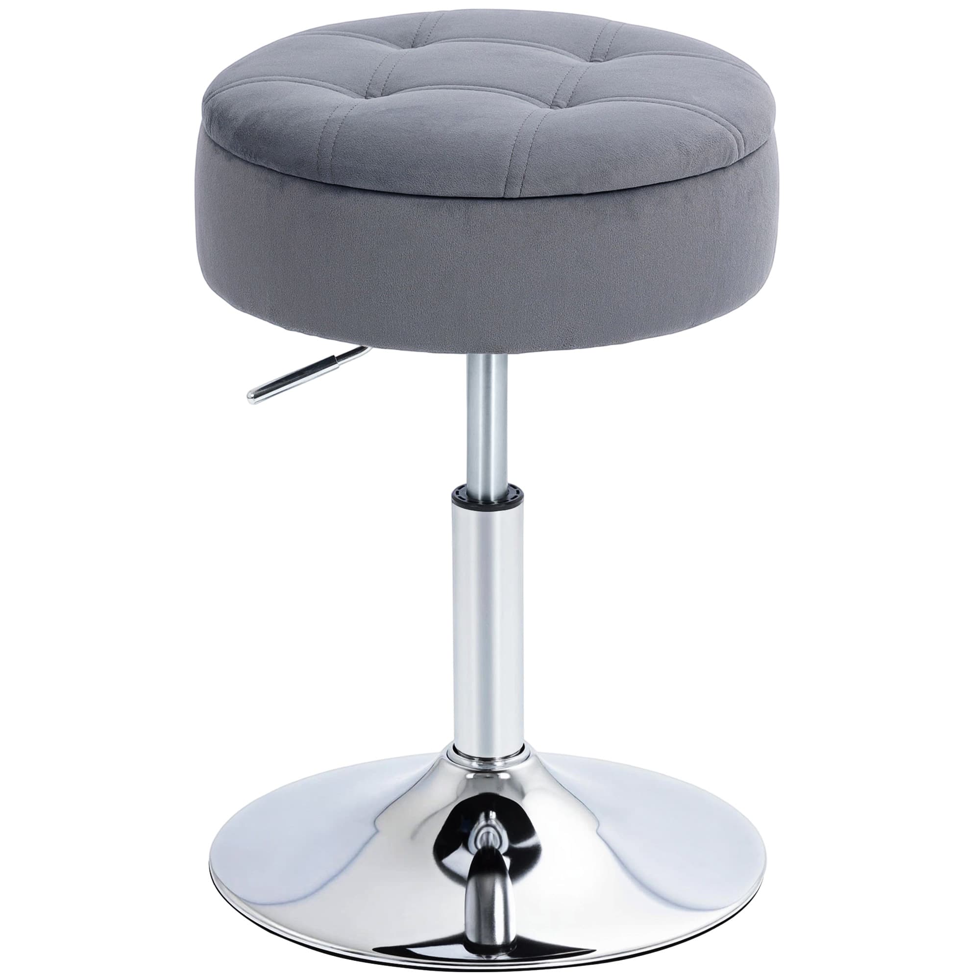 HOMCOM Tabouret de bar, chaise de bar avec rangement et base en métal, assise velours capitonné, 39 x 39 x 49-65 cm, gris