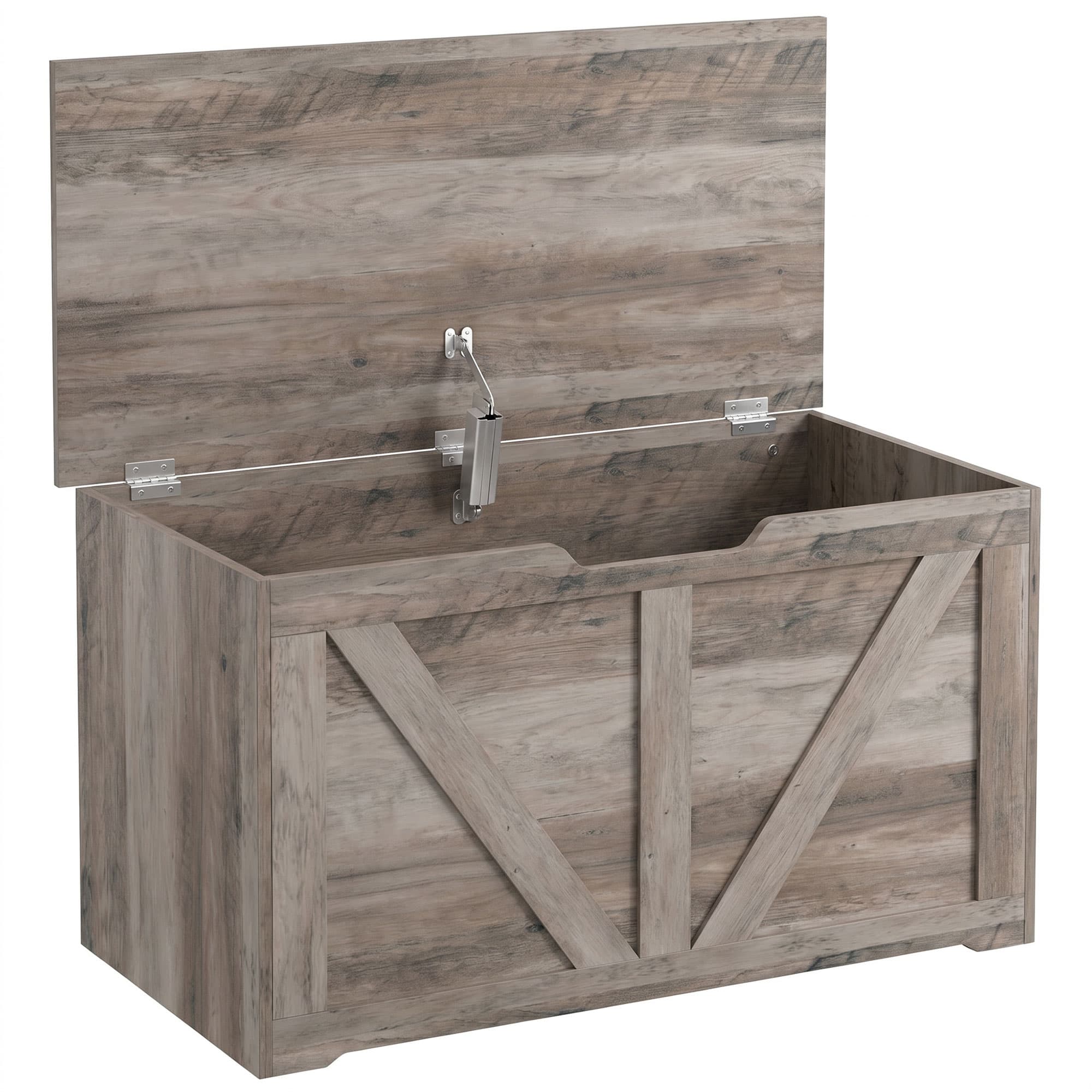 HOMCOM Coffre de rangement, banc de rangement avec couvercle rabattable et charnières de sécurité, 80 x 40 x 45 cm, gris
