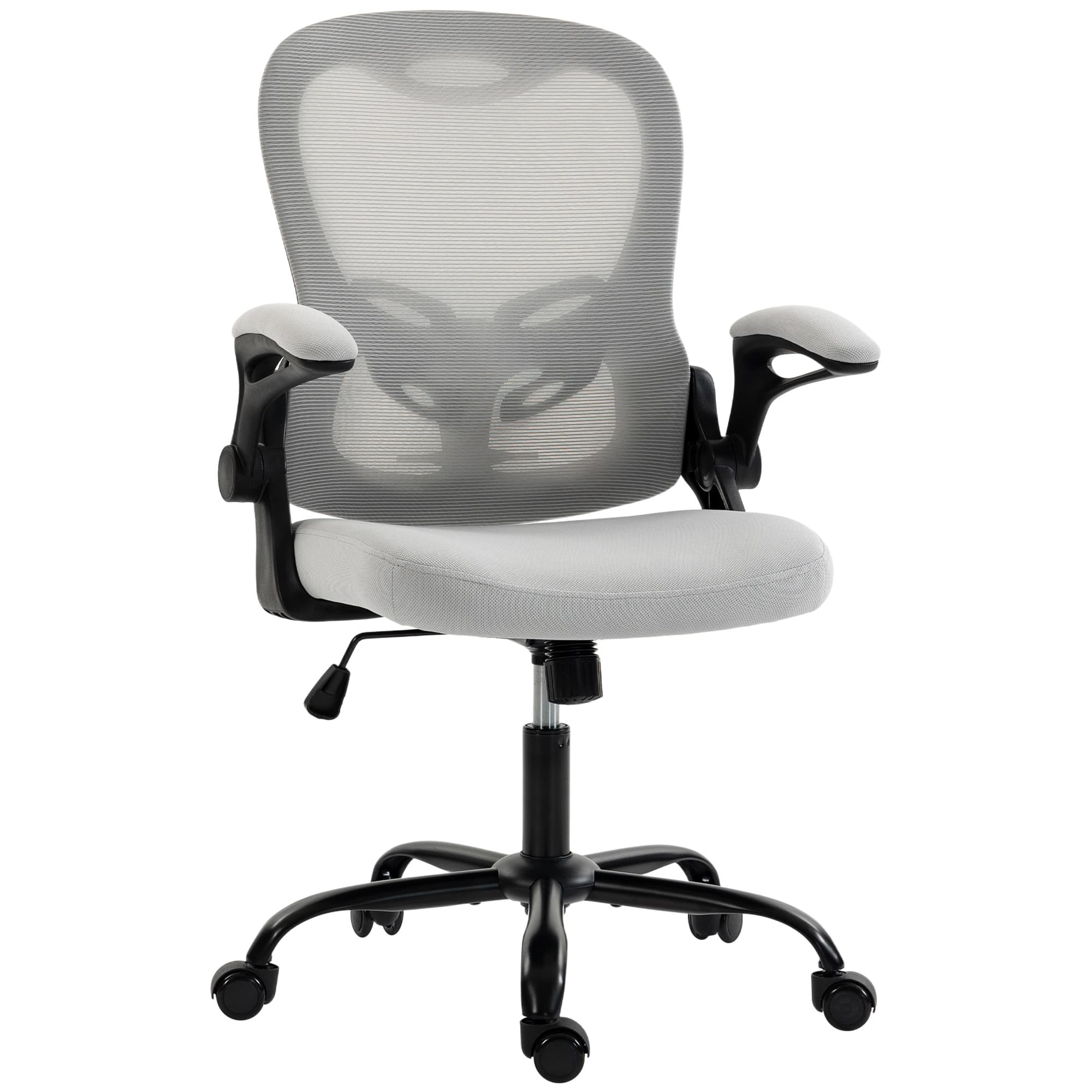 HOMCOM Chaise Bureau Ergonomique, Fauteuil de Bureau Maille, Accoudoirs Relevables, Hauteur Réglable, Fonction Bascule, Gris