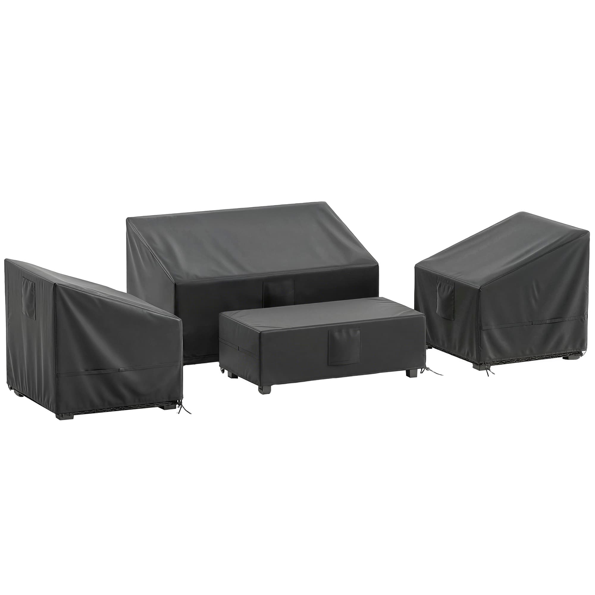 Outsunny Ensemble de 4 Housses Salon de Jardin Imperméables 420D Tissu Oxford, 6 Évents et Sac de Rangement, 142x80x77cm, Noir