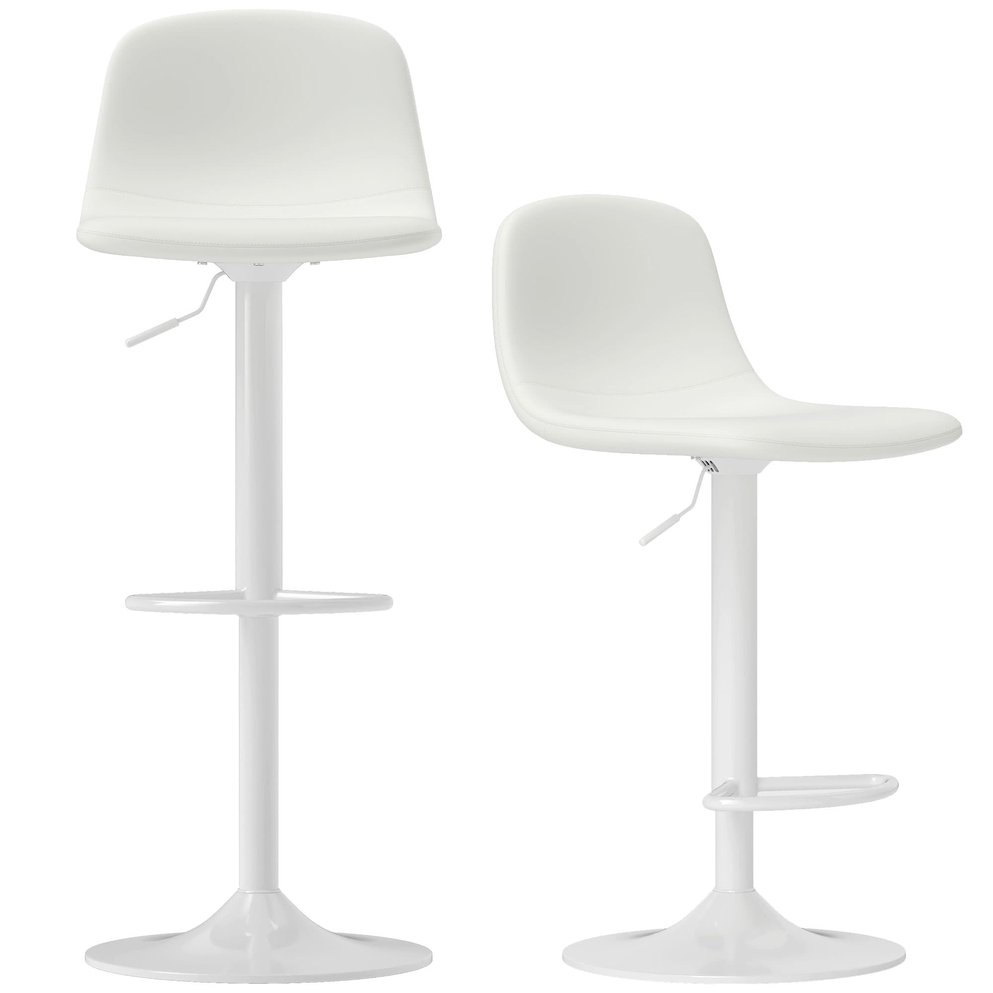 HOMCOM Ensemble de 2 Tabourets de Bar avec Dossier et Repose-pieds, Hauteur Réglable, Similicuir PU et Rembourrage, Blanc