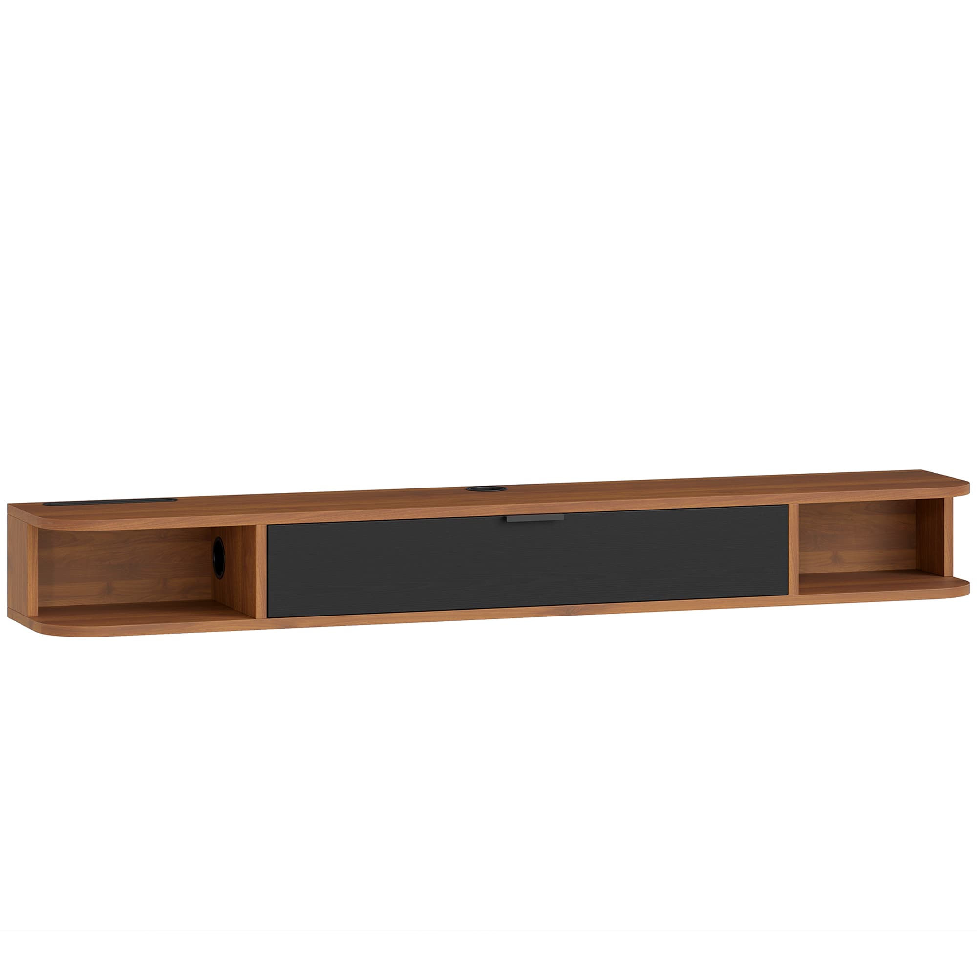 HOMCOM Meuble TV Suspendu, Meuble Télé pour Téléviseur jusqu'à 60 Pouces, Tiroir Rabattable, 2 Étagères, 140x24x16cm, Noyer