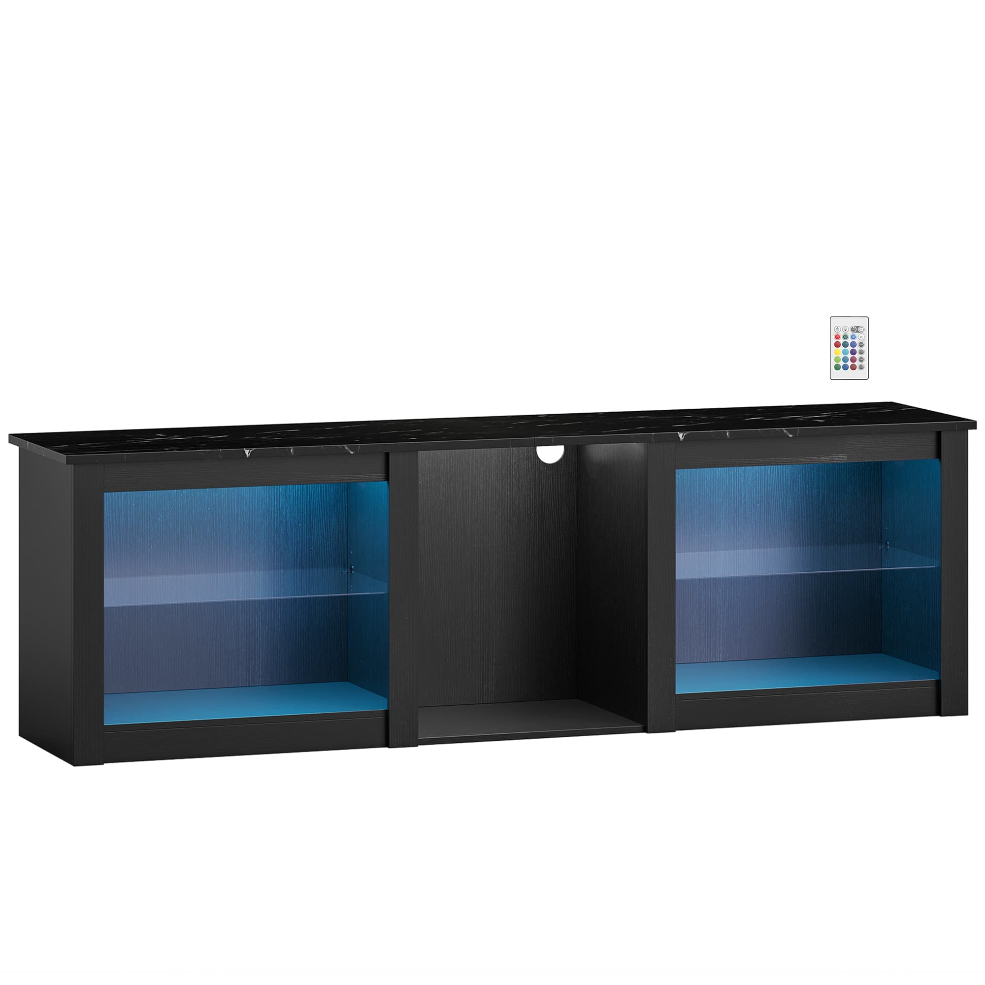 HOMCOM Meuble TV avec éclairage LED pour télévision jusqu'à 65 pouces, 160cm avec étagères en verre réglables, noir