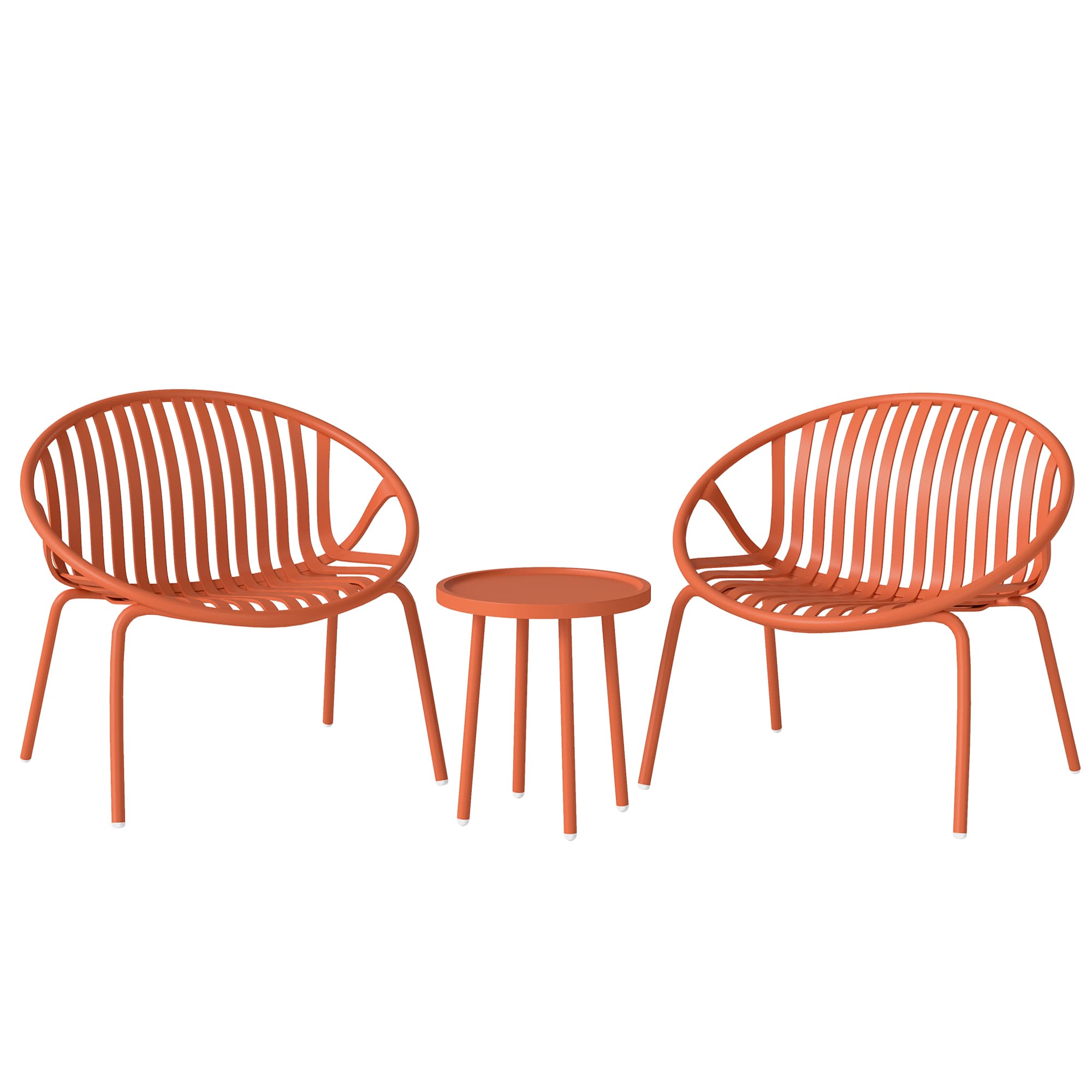 Outsunny Salon de Jardin Ensemble Bistro 3 Pièces Table Basse à Plateau Concave Acier et Polypropylène 80x70x75cm Rouge Brique