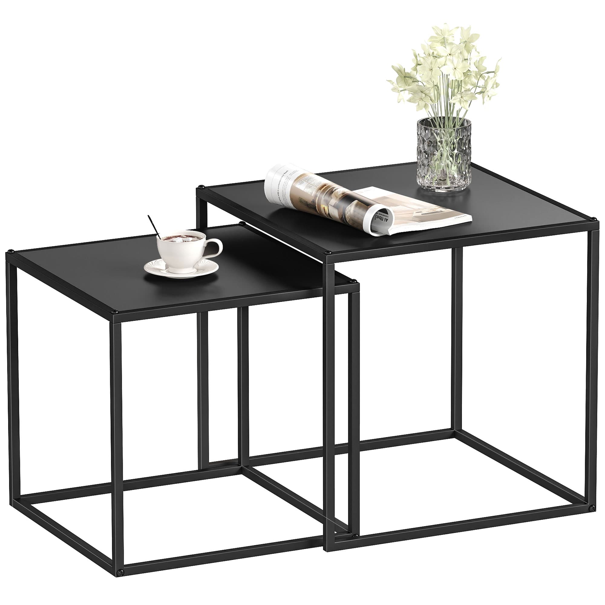 HOMCOM Lot de 2 tables basses tables gigognes carrées style industriel 40L x 40l x 40H cm (grand) 35L x 35l x 35H cm (petit) Aosom France