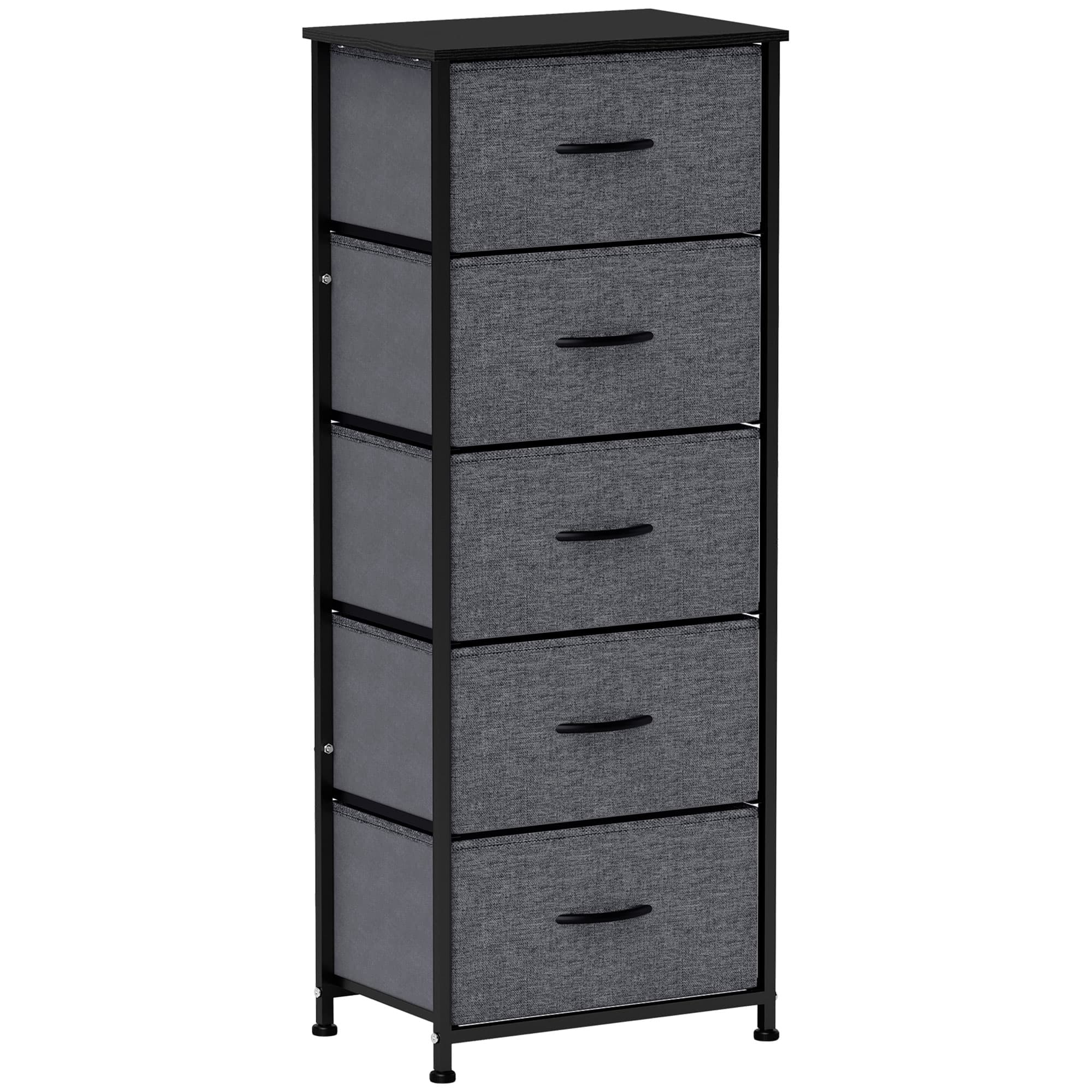 HOMCOM Commode 5 tiroirs meuble de rangement tiroir en tissu pliant - structure acier noir - 45 x 30 x 116 cm gris foncé