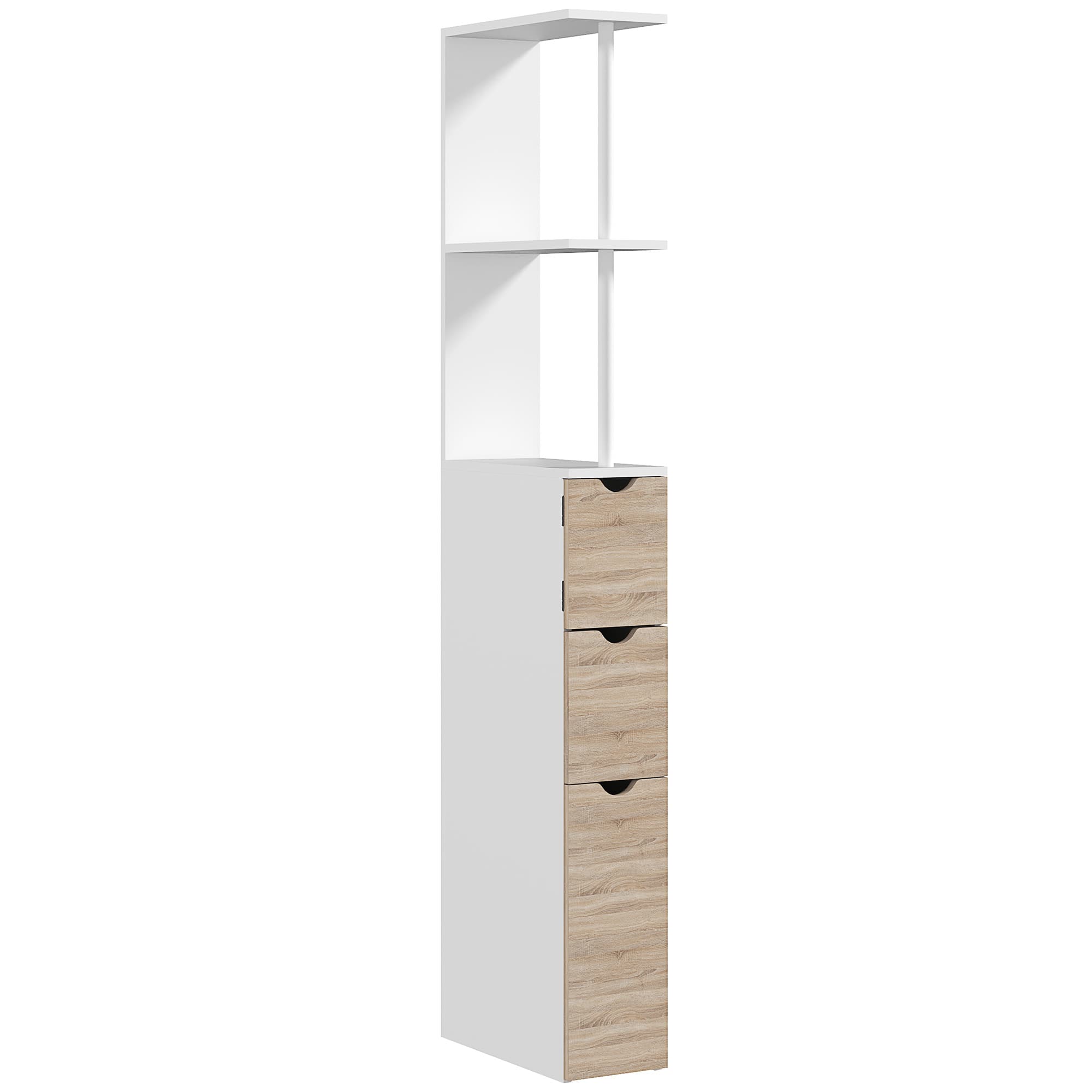 HOMCOM Meuble colonne salle de bain armoire de salle de bain avec tiroirs étagères ouvertes placard 15 x 33 x 136 cm blanc