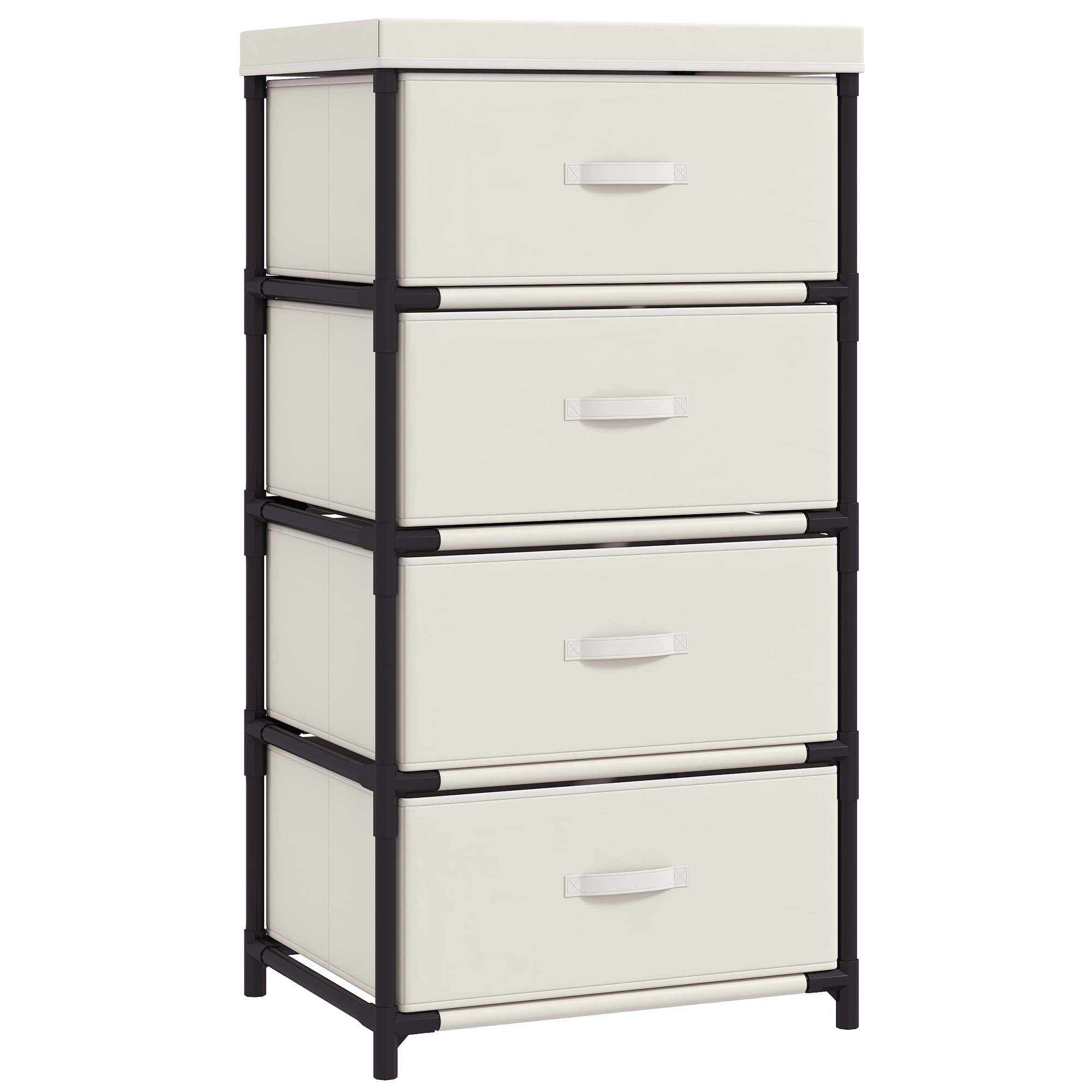 HOMCOM Commode de chambre 4 tiroirs en tissu Structure en acier Commode pour salon bureau dressing Beige