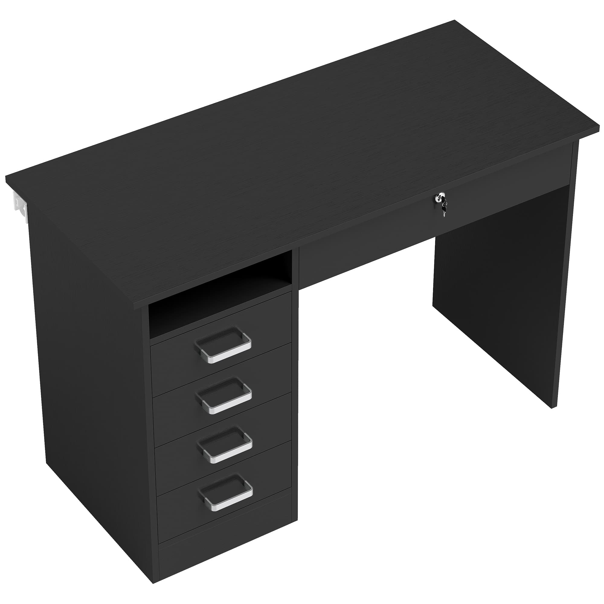 HOMCOM Bureau moderne avec 5 tiroirs, grand plateau, 1 compartiment ouvert, tiroir verrouillable, 110 x 50 x 76cm, noir