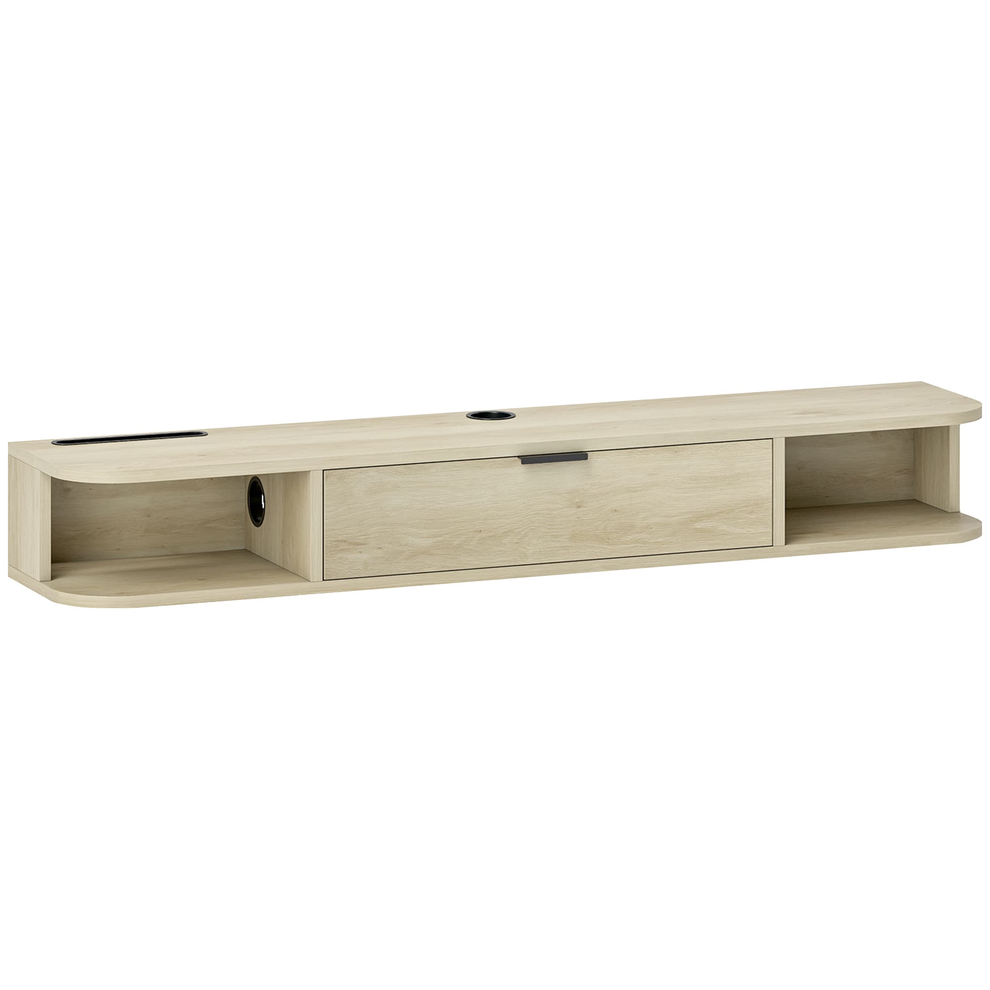HOMCOM Meuble TV suspendu 120 cm, meuble télé pour téléviseur jusqu'à 50 pouces, tiroir rabattable 2 étagères 120x24x16cm bois naturel
