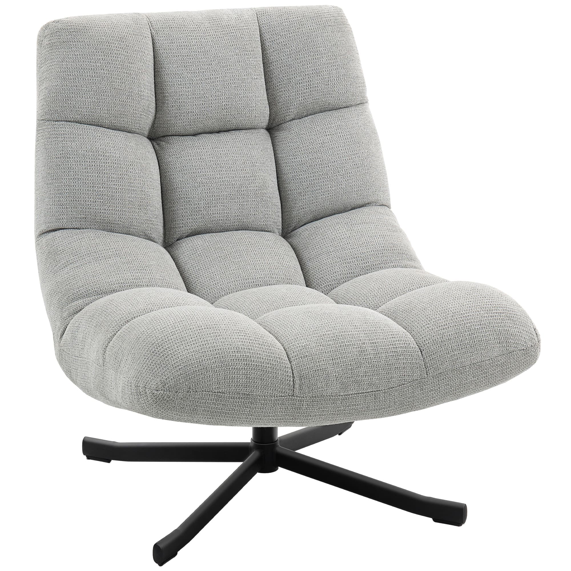 HOMCOM Fauteuil salon sans accoudoirs, chaise pivotante en tissu chenille imperméable, assise large, 75 x 95 x 90 cm gris clair