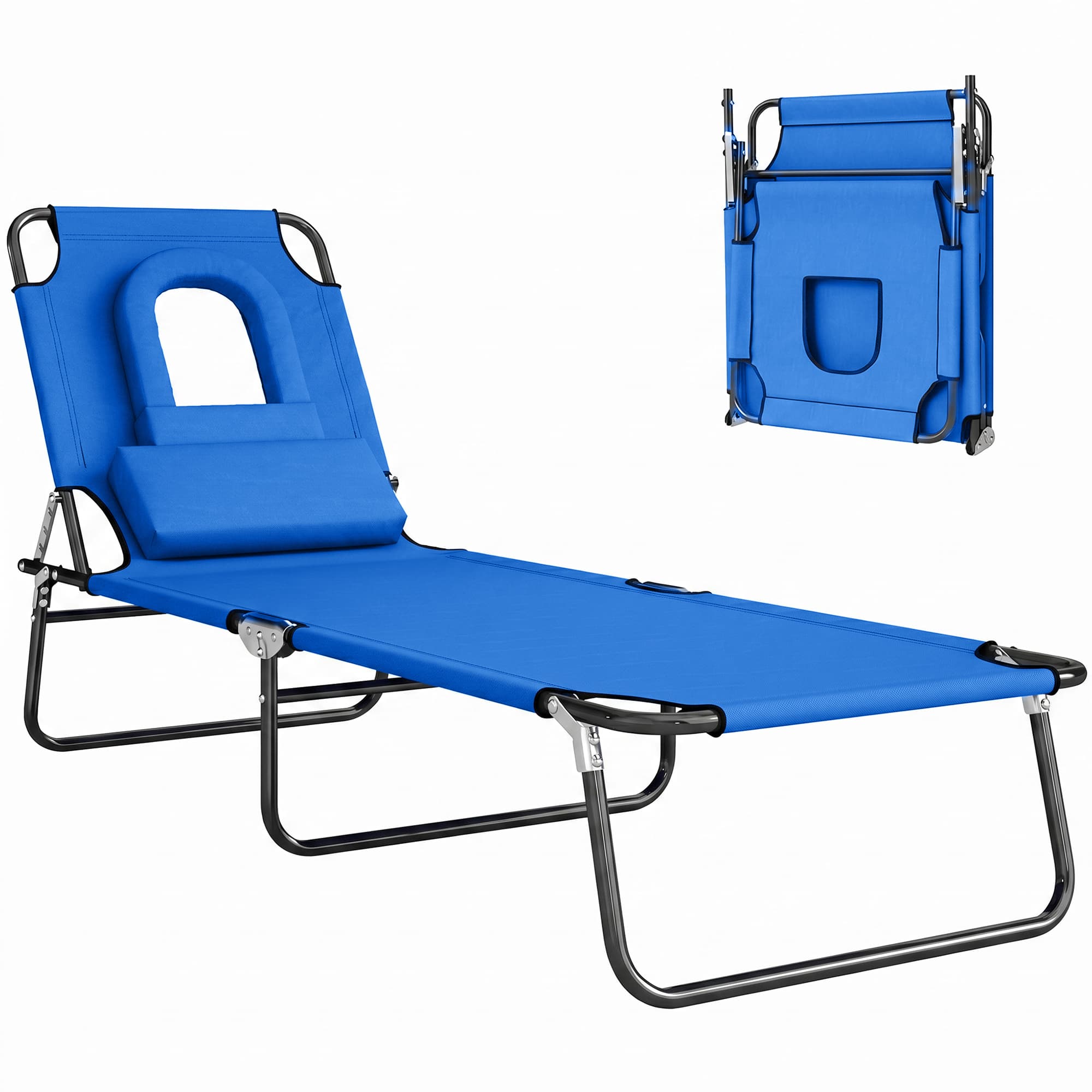 Outsunny Transat de jardin chaise longue pliante bain de soleil pour lecture bleu