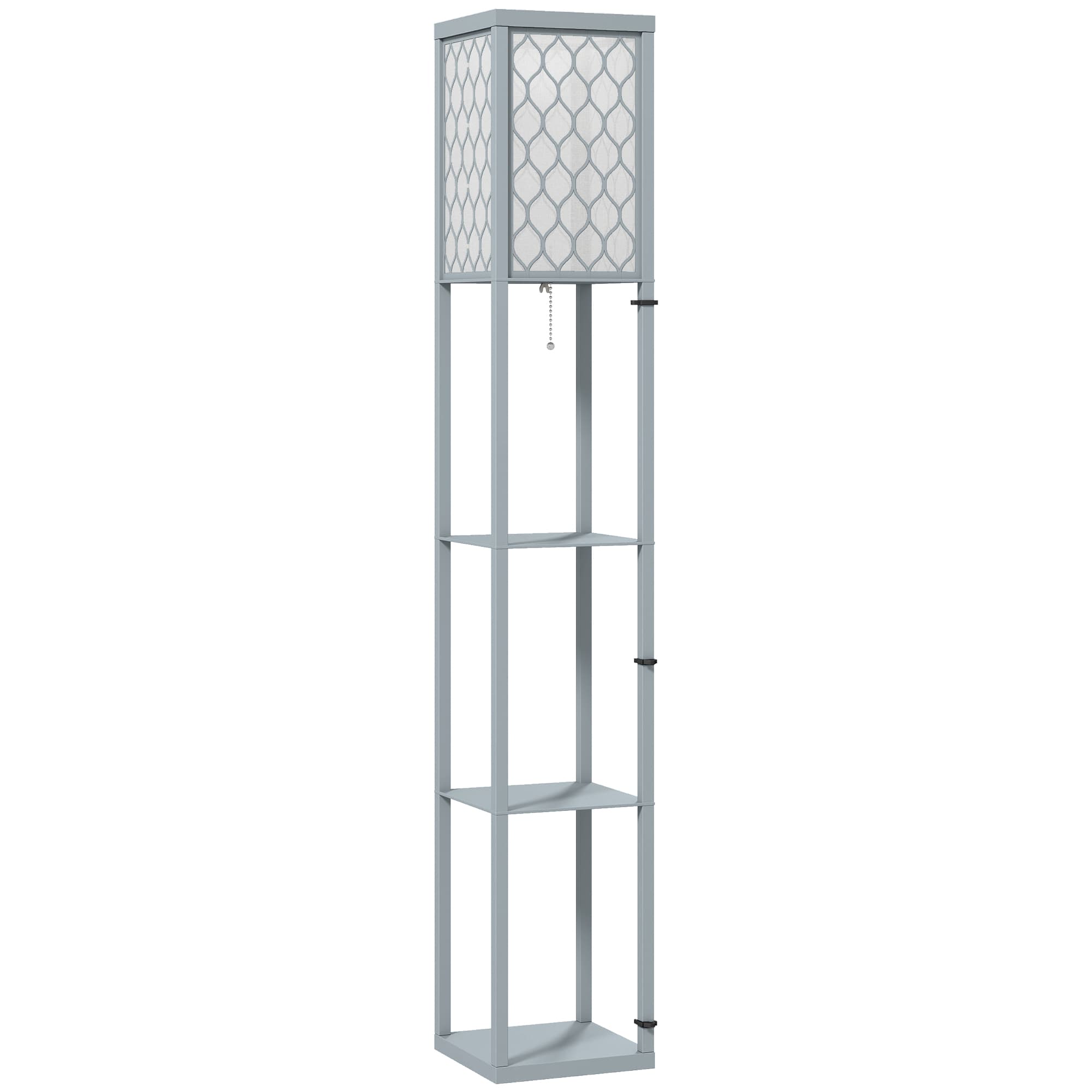 HOMCOM Lampadaire avec étagères, lampadaire sur pied de salon 3 niveaux, interrupteur à tirette 26 x 26 x 160 cm, gris et blanc