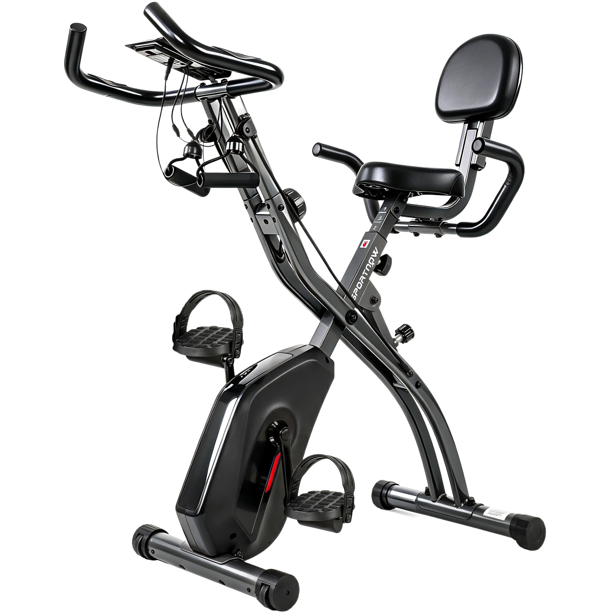 SPORTNOW Vélo d'Exercice Pliable 3-en-1 avec Bandes de Résistance, Application Bluetooth, Résistance Magnétique à 8 Niveaux, Écran LCD