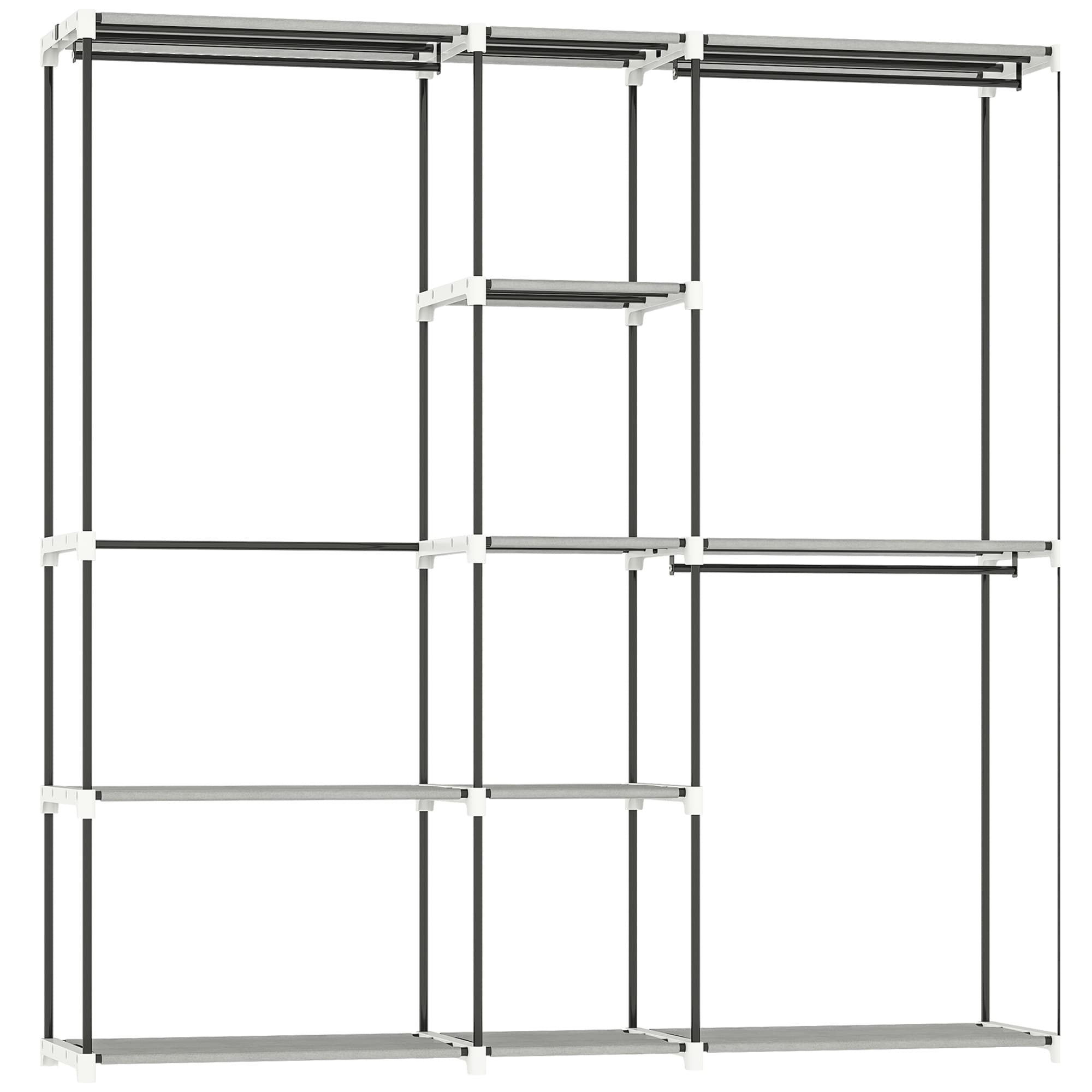 HOMCOM Armoire de rangement, penderie en tissu avec barre de suspension et étagères, 182 x 43 x 185 cm, gris