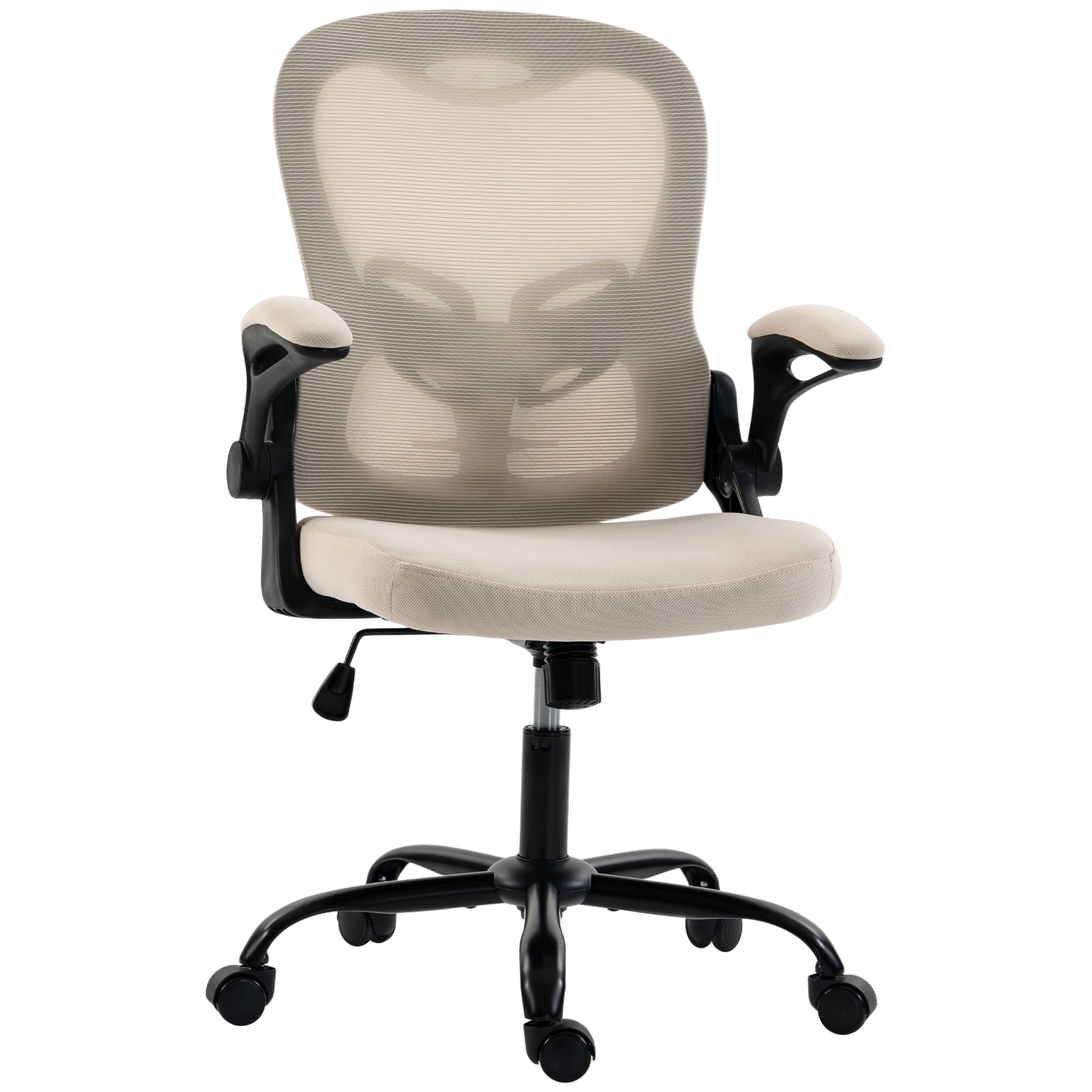 HOMCOM Chaise Bureau Ergonomique, Fauteuil de Bureau Maille, Accoudoirs Relevables, Hauteur Réglable, Fonction Bascule, Beige
