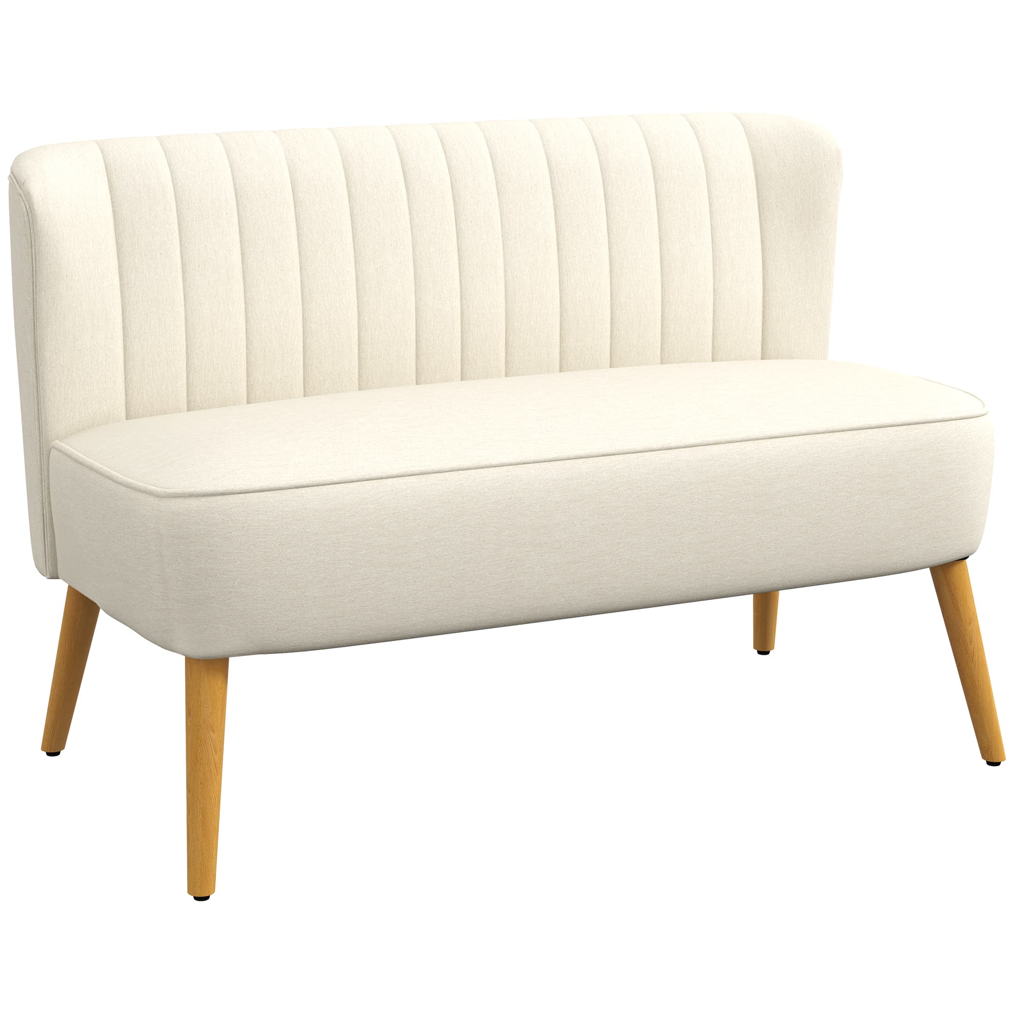HOMCOM Canapé 2 places, canapé de salon en tissu aspect lin, assise rembourrée et pieds en bois d'hévéa, 117x56,5x77cm, crème