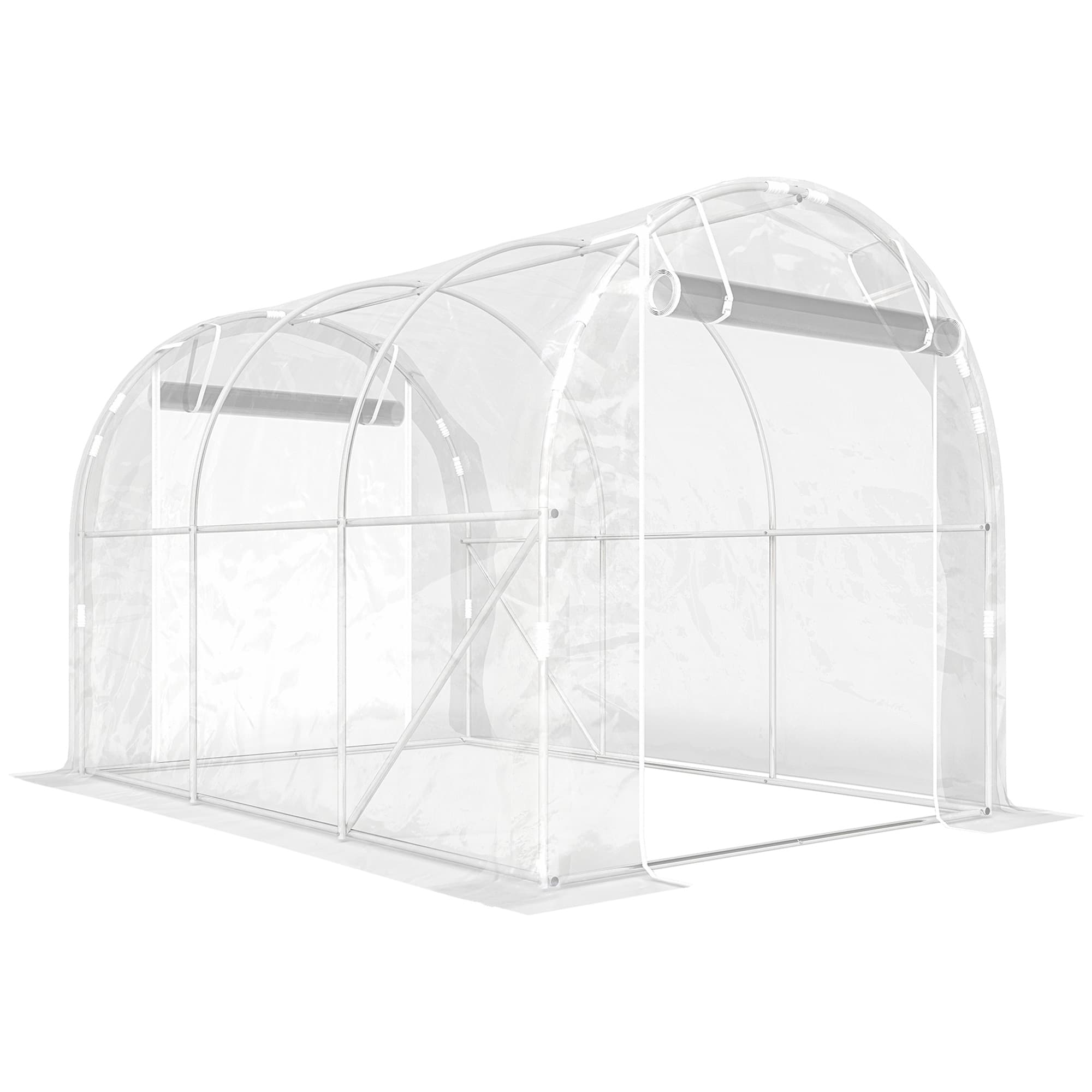 Outsunny Serre tunnel de jardin 6m2 serre de jardin tunnel 195x295x195cm cadre acier galvanisé, bâche PE 150g/m2 transparent