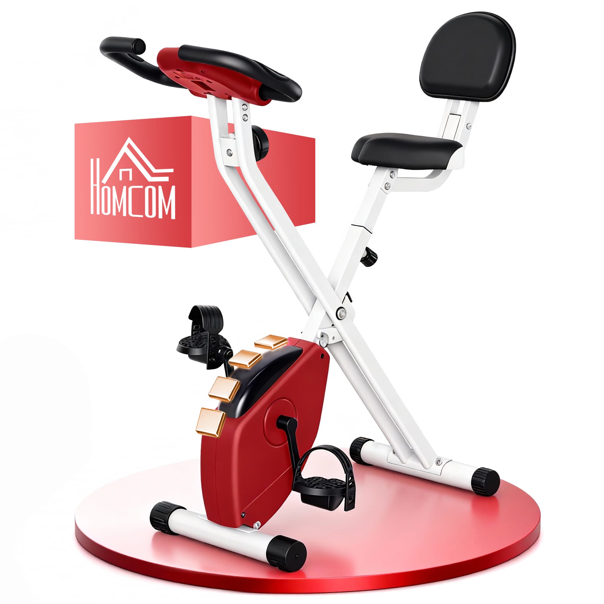 HOMCOM Vélo d'appartement avec 8 niveaux de résistance Charge max.110 kg Ecran d'affichage LCD multifonction rouge, blanc