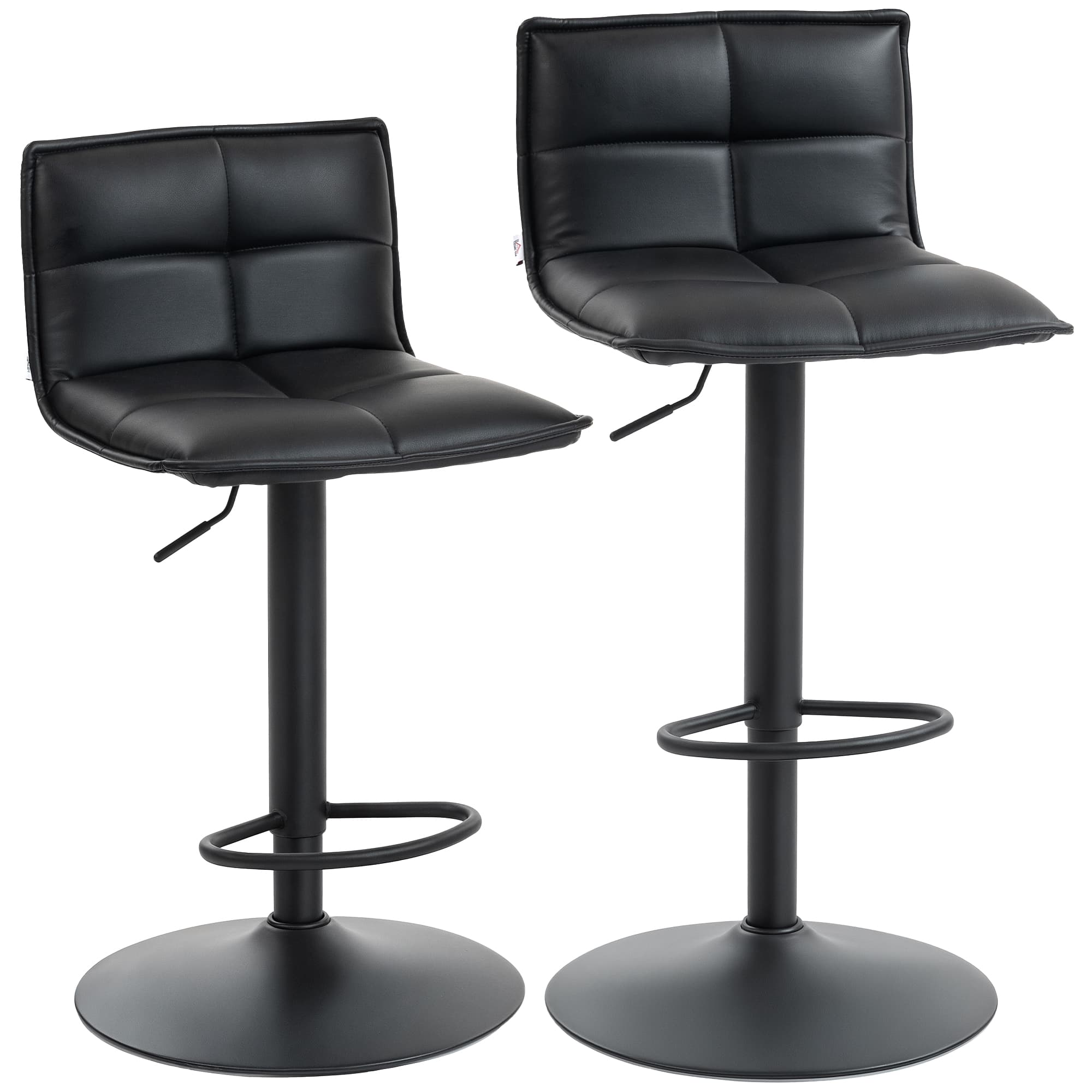 HOMCOM Lot de 2 tabourets de bar, chaises de bar réglable en hauteur avec assise pivotant en PU 44 x 45 x 85-106 cm noir