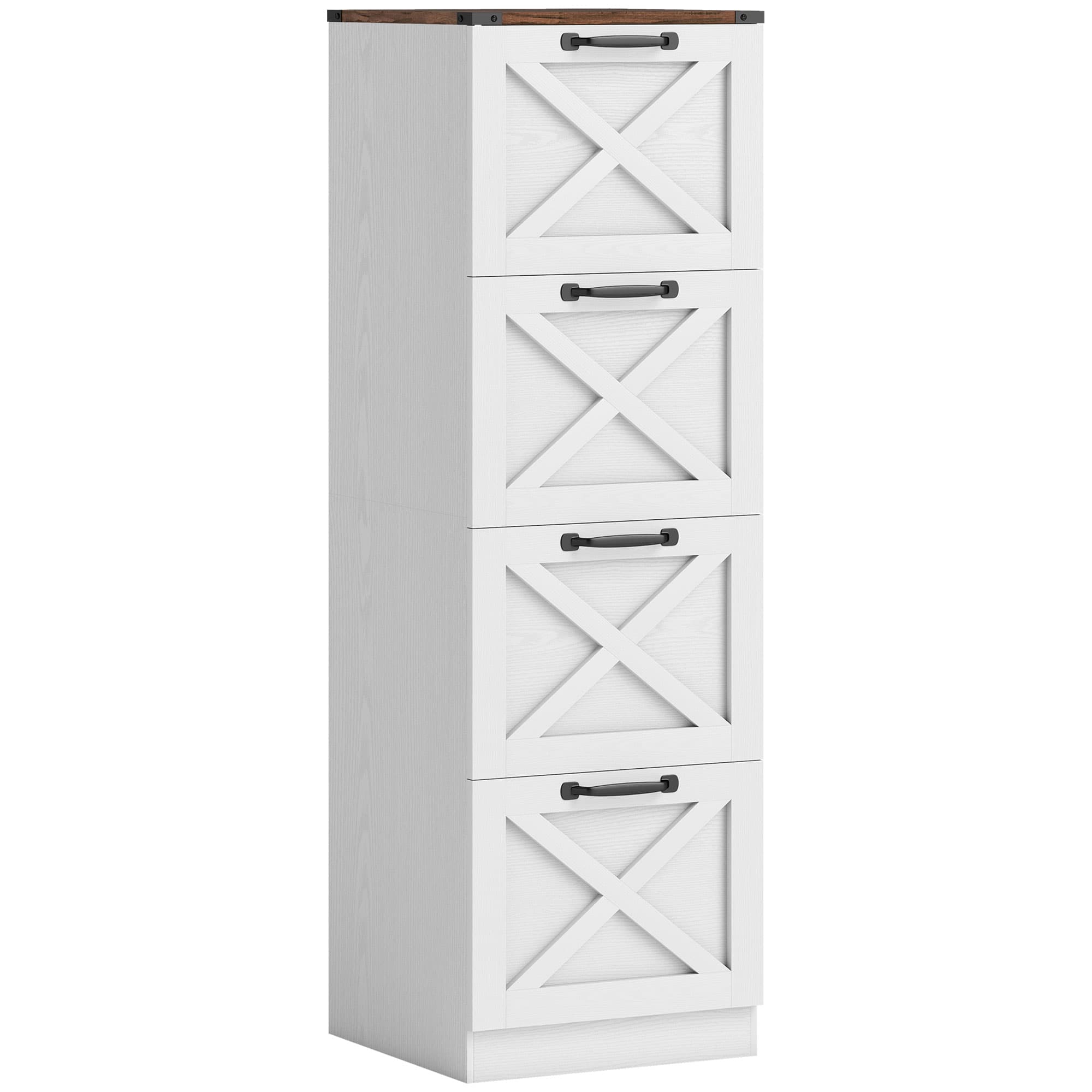 HOMCOM Caisson de Bureau avec 4 Tiroirs, Dossiers Suspendus pour Formats Lettre/A4, Style Rustique, 40x40x131cm, Blanc
