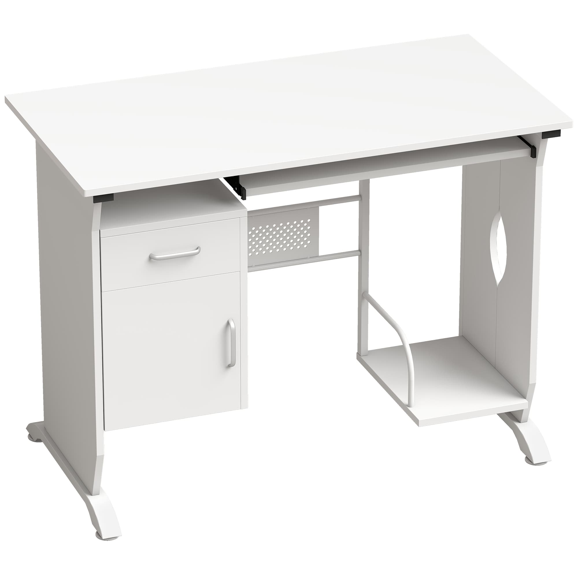 HOMCOM Bureau d'ordinateur, 100 x 52 x 75 cm, tablette coulissante pour clavier, tiroirs et support d'unité centrale, blanc