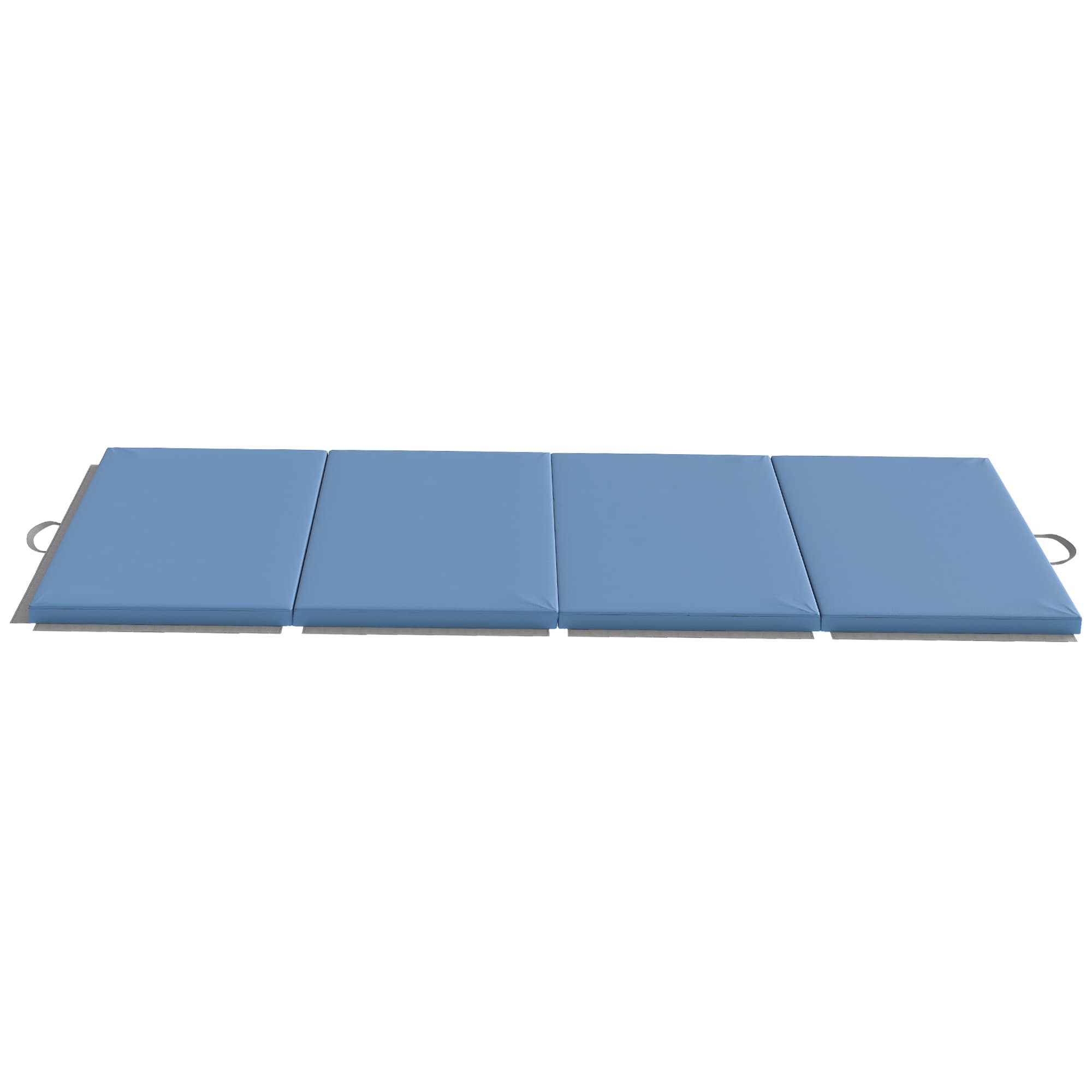 HOMCOM Tapis de gymnastique yoga pilates fitness pliable en 4 avec poignées revêtement synthétique 240 x 120 x 5 cm bleu clair