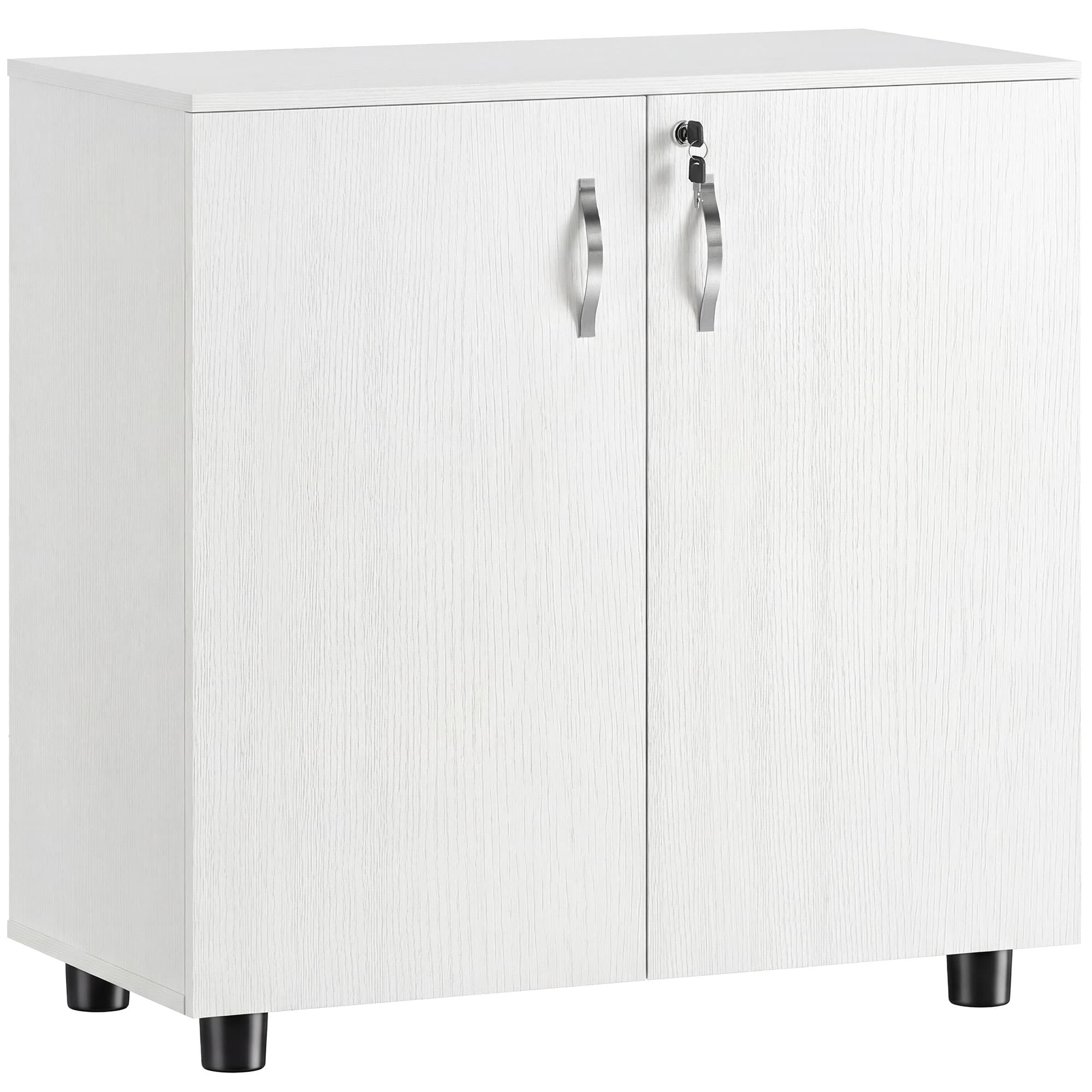 Vinsetto Armoire de bureau à 2 niveaux, meuble de rangement bureau avec 2 portes, serrures et clés, 80x40x80cm, blanc