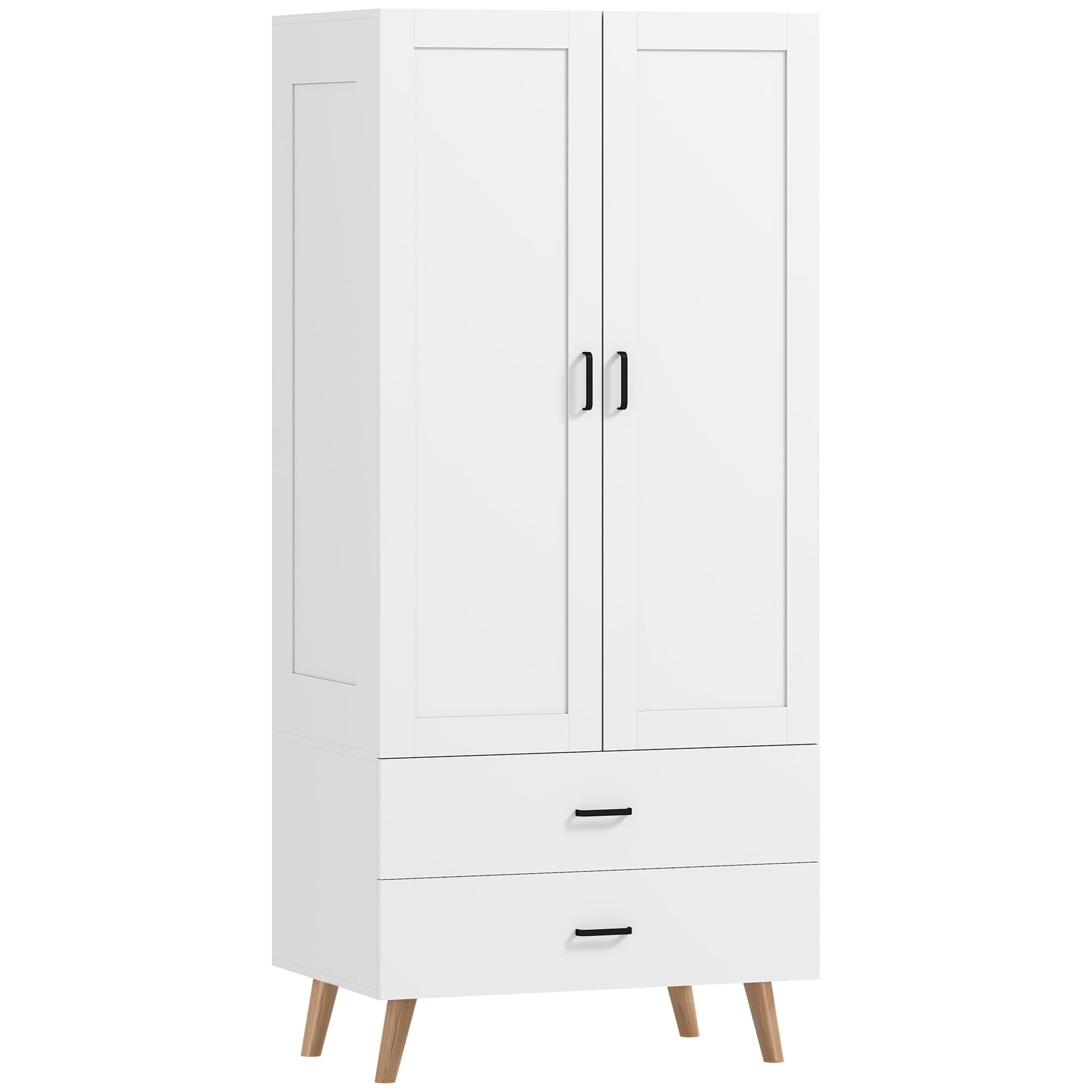 HOMCOM Armoire chambre penderie 2 portes à fermeture douce, 2 tiroirs et barre de suspension, 80x54x180cm, blanc