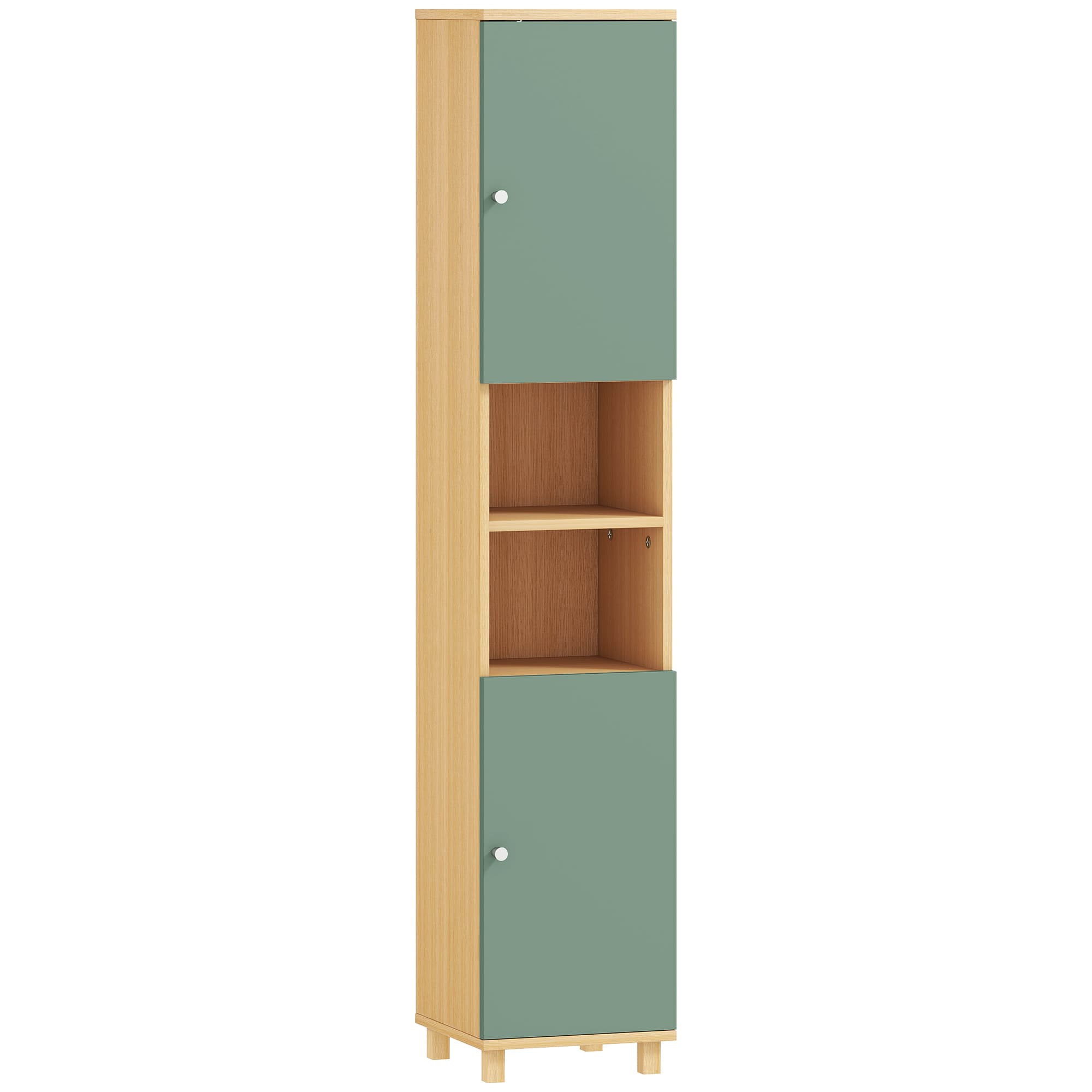 HOMCOM Meuble de salle de bain meuble de rangement 2 placards 2 compartiments ouverts étagères réglables 30 x 30 x 166 cm, vert
